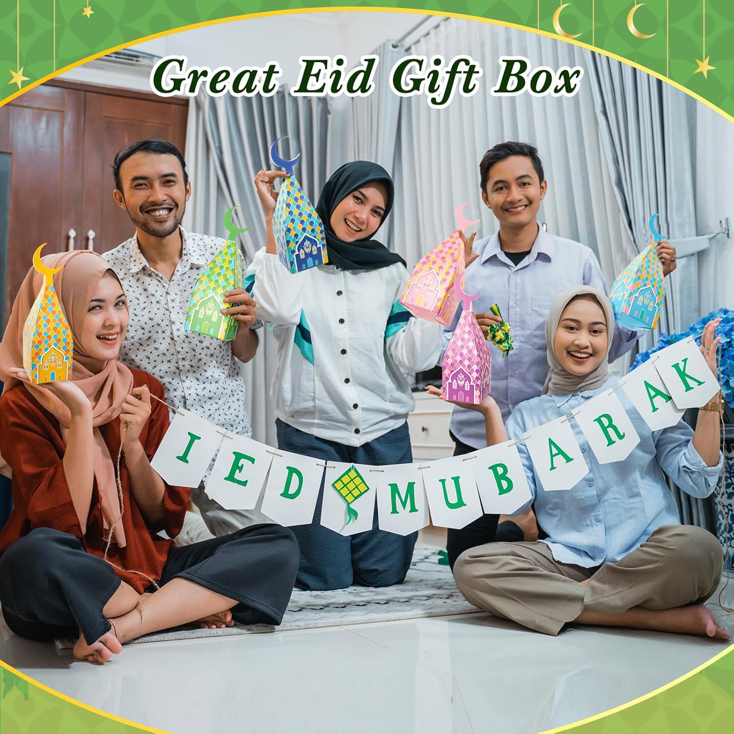 60 Pcs Gable Ramadan Gift Boxes Kareem Paper Eid Mubarak Gift Boxes Muslim Eid Mubarak Box Eid Mubarak Favors for Ramadan Party Candy Supplies Kids Goodie Wedding Mosque Decorations, 6 Designs