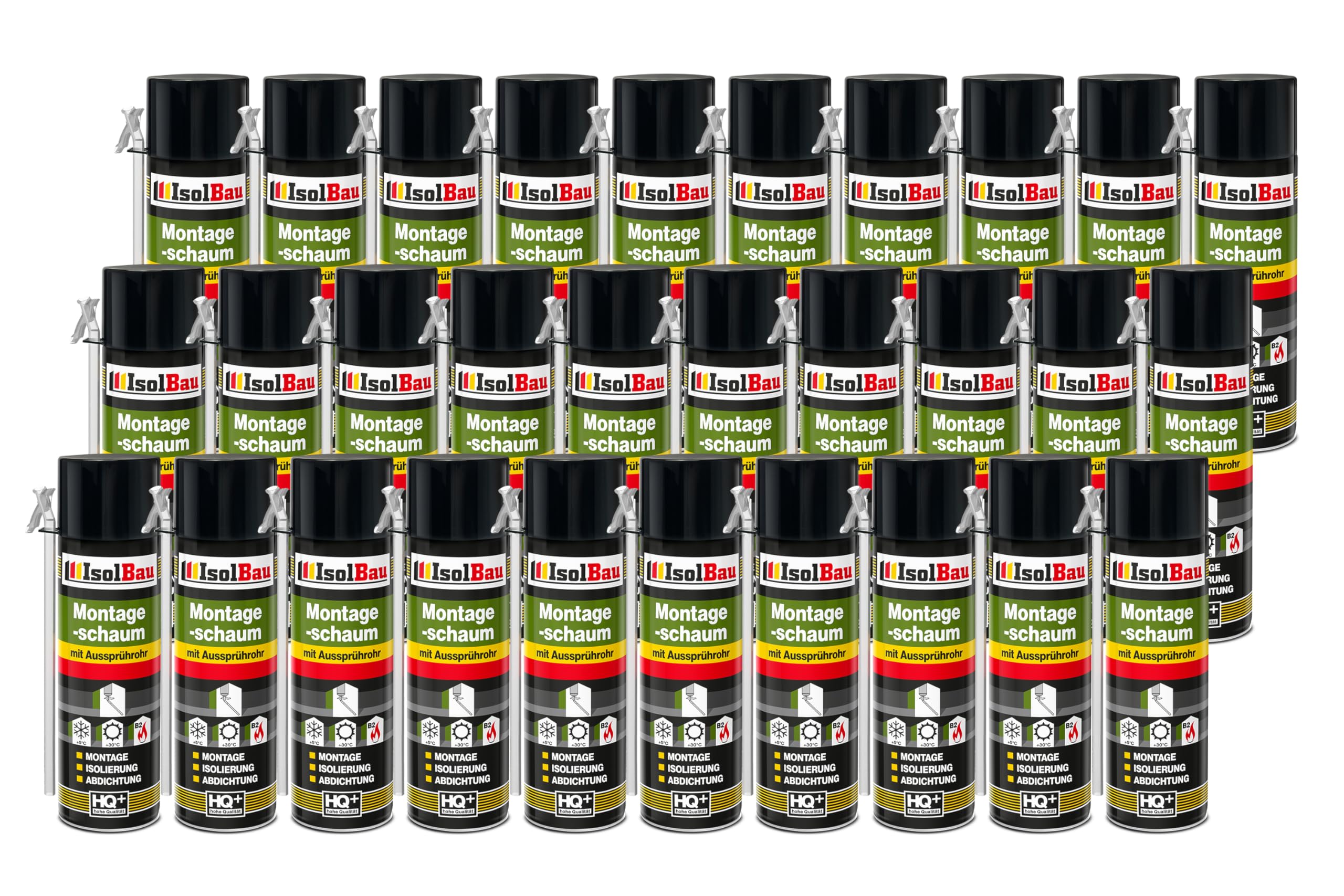 Isolbau B2 Montageschaum mit Aussprührohr - 30 x 500 ml PU-Bauschaum für Montage, Isolierung, Abdichtung, Innen & außen