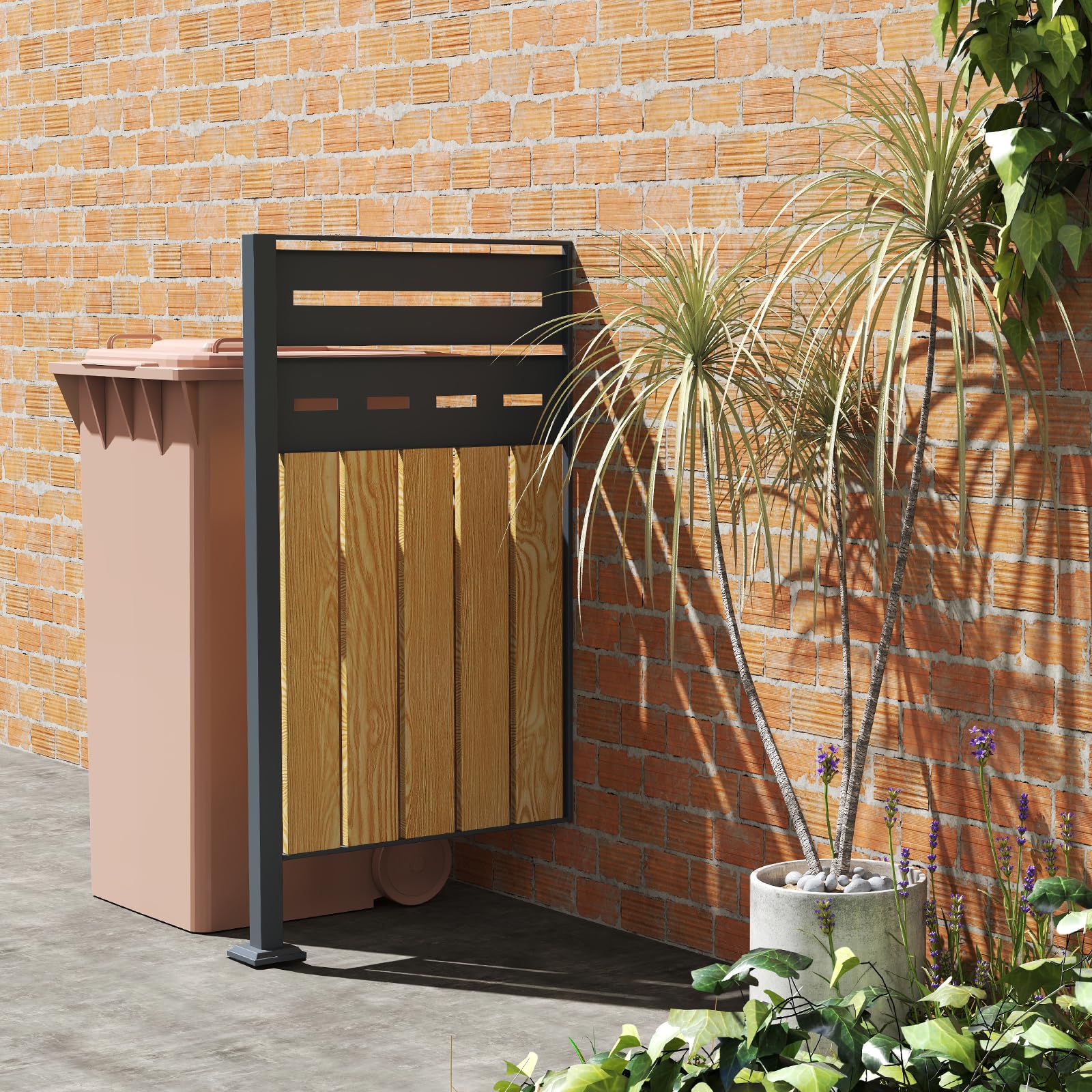 Mülltonnenzaun, Erweiterungsmodul Mülltonnenbox für 60-240L Mülltonnen, Mülltonnenverkleidung mit Sichtschutz, 80x150x5cm für 1 Mülltonne, Holzoptik