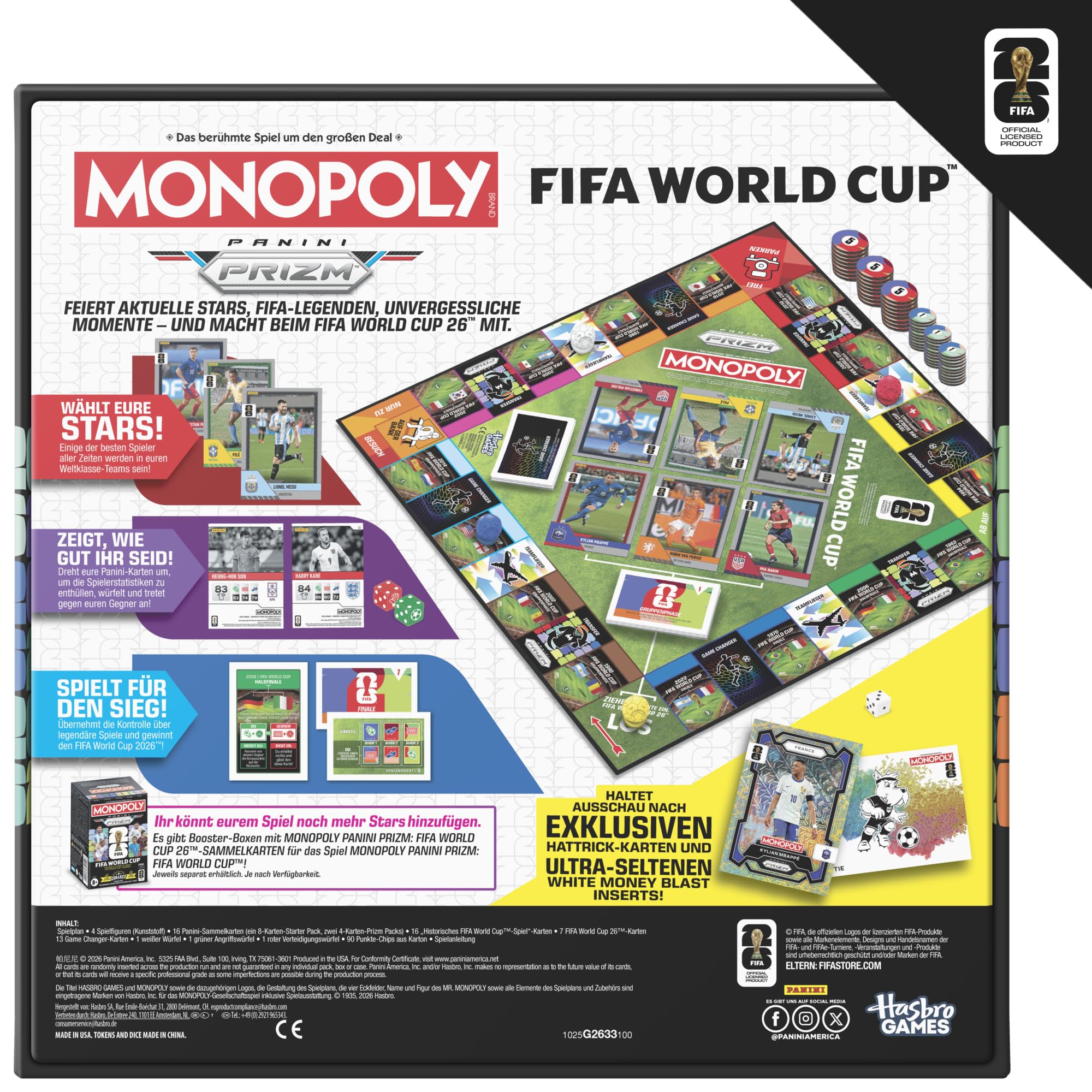 Monopoly Panini Prizm: FIFA World Cup I gra planszowa z Monopoly Panini Prizm FIFA World Cup 2026, karty Trading Cards I od 8 lat - wersja niemiecka