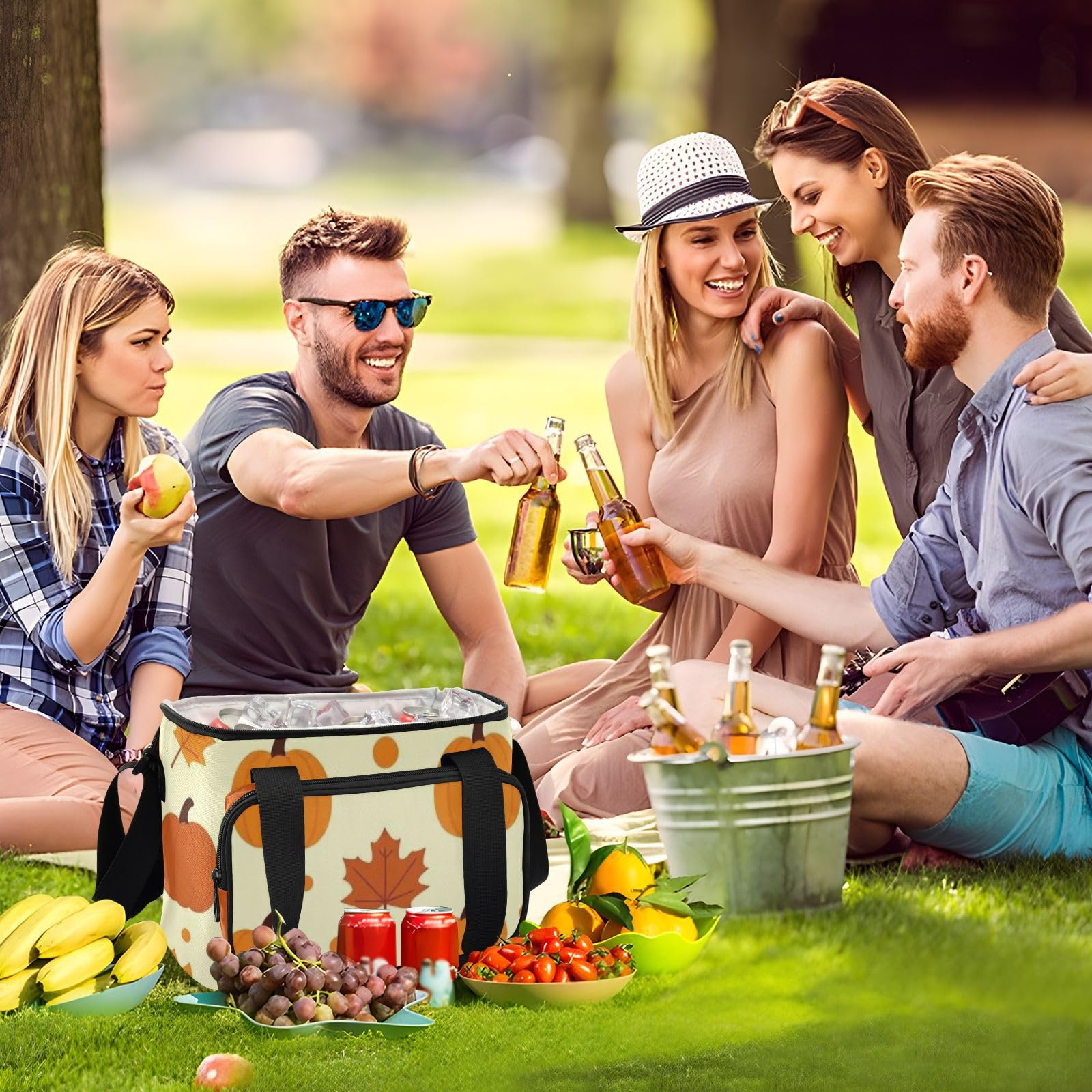 Wudan Pomarańczowa dynia liść klonu termiczny przewoźnik spożywczy z podszewką PEVA Potluck Party Office Workers
