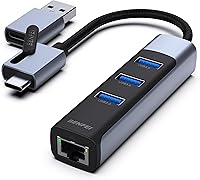 Vista 9 de BENFEI Adaptador USB-C USB 3.0 a Gigabit Ethernet, concentrador USB 3.0 de 3 puertos con RJ45 compatible con MacBook Pro/Air 2023, iPad Pro, iMac