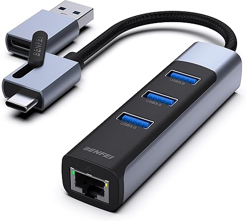 Miniatura 9 de BENFEI Adaptador USB-C USB 3.0 a Gigabit Ethernet, concentrador USB 3.0 de 3 puertos con RJ45 compatible con MacBook Pro/Air 2023, iPad Pro, iMac,