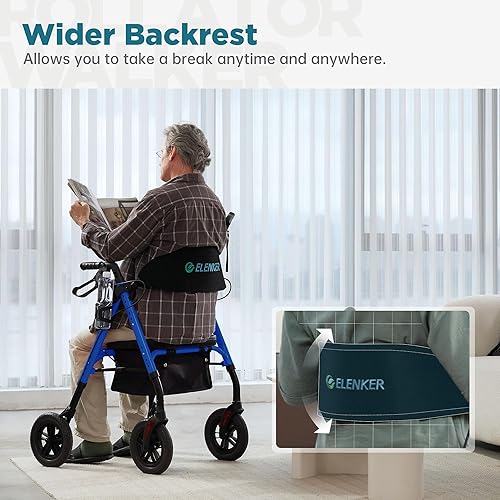 Miniatura 4 de Andador todo terreno ELENKER con ruedas no neumáticas de 10", asiento y respaldo acolchados de esponja, marco completamente ajustable para personas