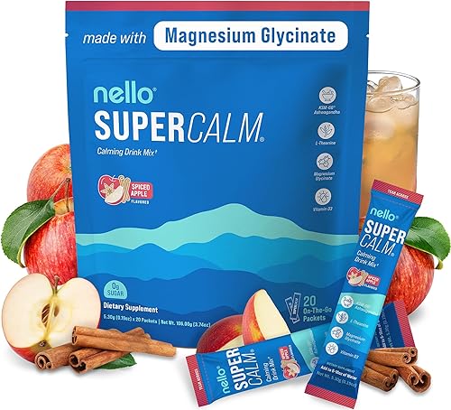 Miniatura 84 de Nello Supercalm - Mezcla de bebida en polvo, limonada de frambuesa, L teanina, Ksm-66 Ashwagandha, glicinato de magnesio, vitamina D 3, suplementos