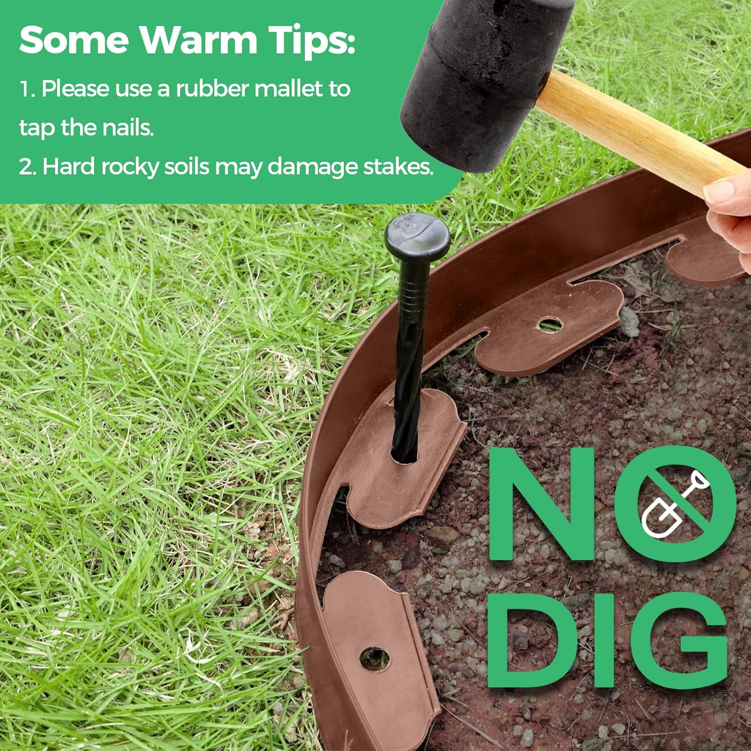 2-Inch x 50 FT Landscape Edging Border with 75 Spikes, Garden Edging Lawn Border Kit, Plastic Edging Border Flexible for Garden Flower Beds Lawn Yard Pathway (Brown)