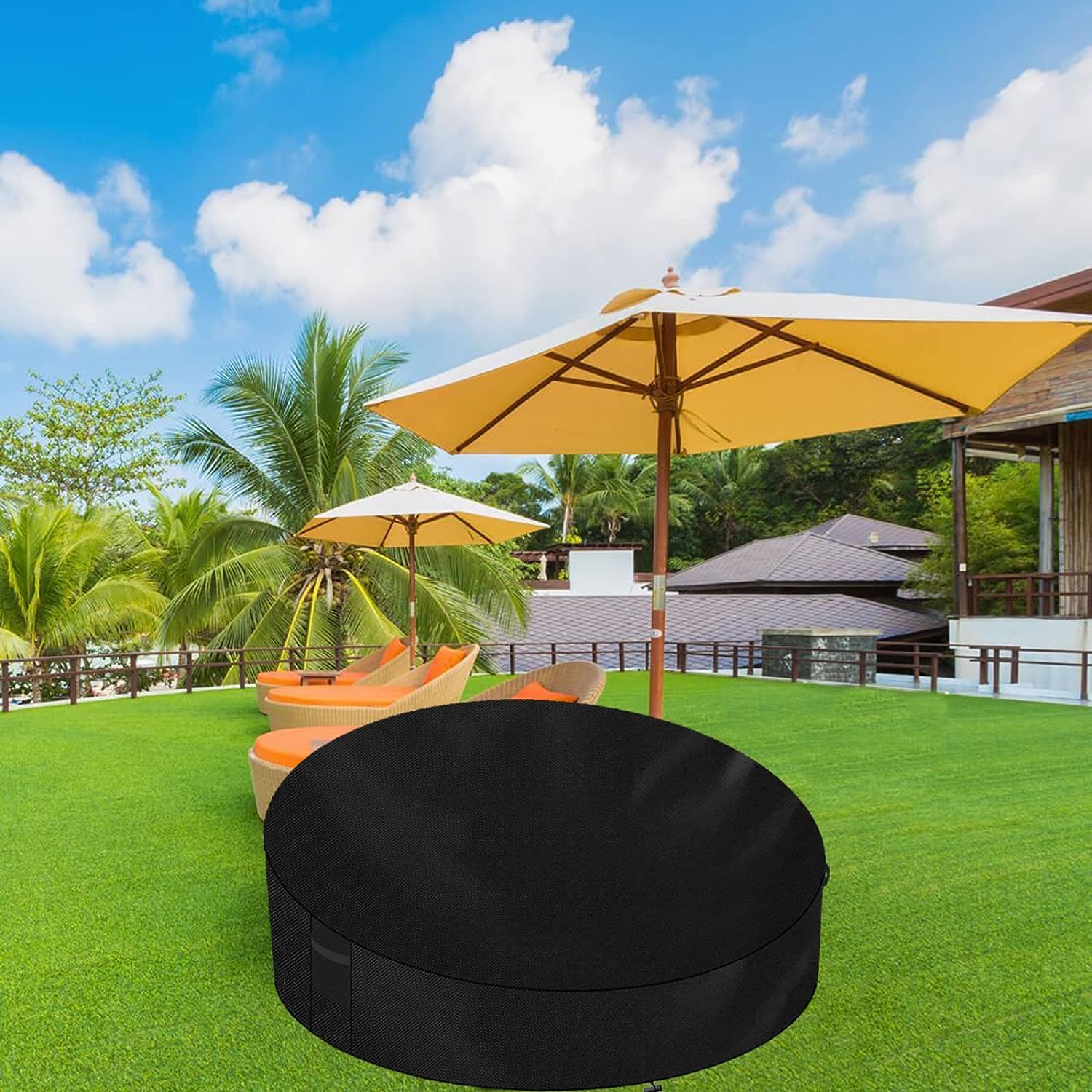 Housse De Protection Ronde Imperméable Pour Bain De Soleil Jardin - Bâche Anti-Poussière, Pluie & UV, Taille 165x83cm Noir