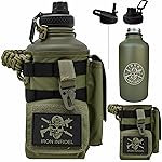 Iron Infidel Battle Bottle - Half Gallon Insulated Water Bottle with Paracord Handle, Large 64 oz Stainless Steel Water Jug with Rugged, Removable Sleeve for Keys, Wallet & Phone (Gangrene 2L)