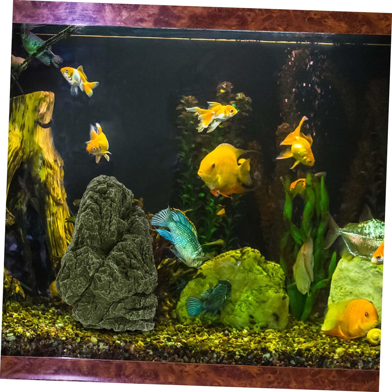 Pietra Decorativa per Acquario in Resina Nera dal Look Naturale | Ornamento Realistico per Vasche, Adatto anche Esposizioni Bonsai, Finitura Sicura Stile Casuale