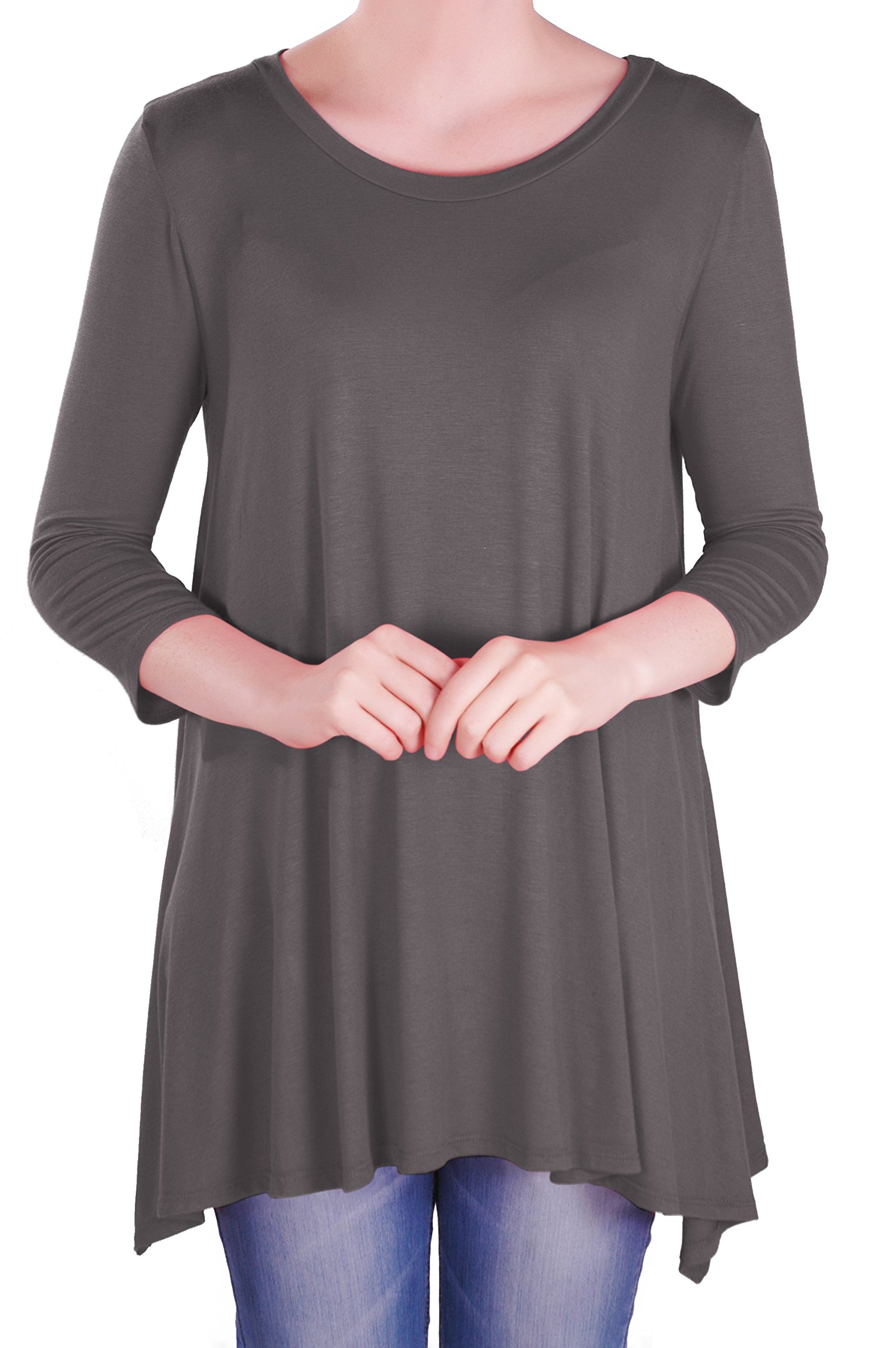Eye Catch Women's Charcoal - Reva Round Neck Flared 3/4 Sleeve Tunic T Shirts Tops Blouse Size 22-24