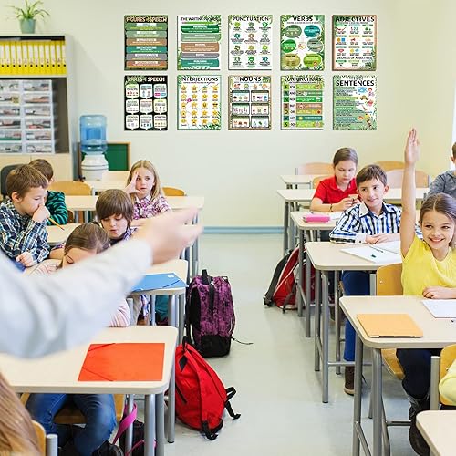 Miniatura 5 de ZOIIWA 14 piezas de pósteres de partes verdes del discurso para decoración de aula, granja, gramática, lenguaje, artes de regreso a la escuela,