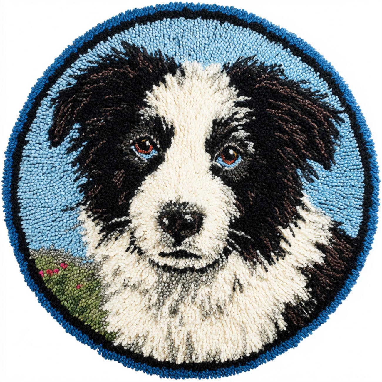 Kitquiver Dog Animal Rug Making Kit for Adults Border Collie Portrait DIY Rug Making Craft Kits with Yarn & Canvas and Crochet Needle Embroidery Decoration 60x60cm