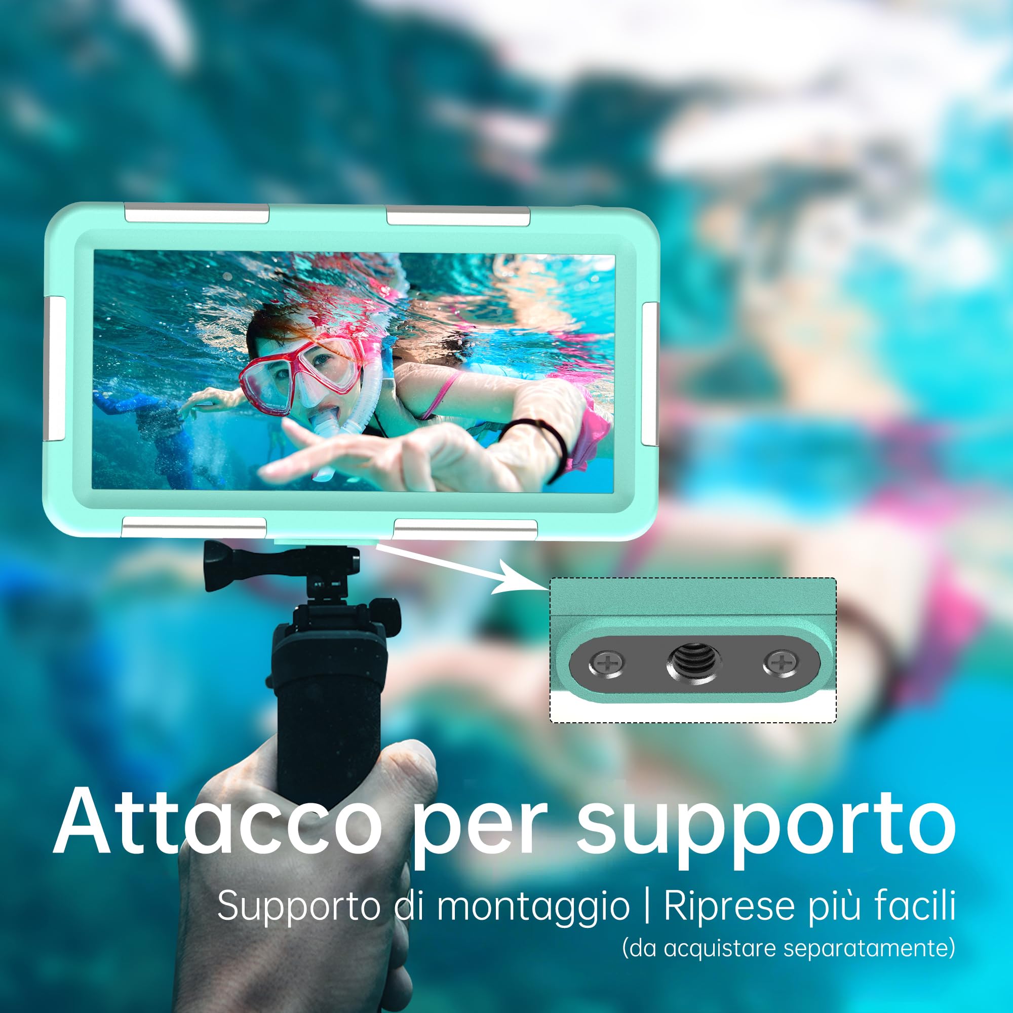 Custodia Impermeabile Subacquea Professionale IP68 15M - Compatibile con iPhone, Samsung, Huawei, Xiaomi - Fino a 6,9 Pollici - Per Immersioni, Snorkeling, Surf e Nuoto (verde blu)