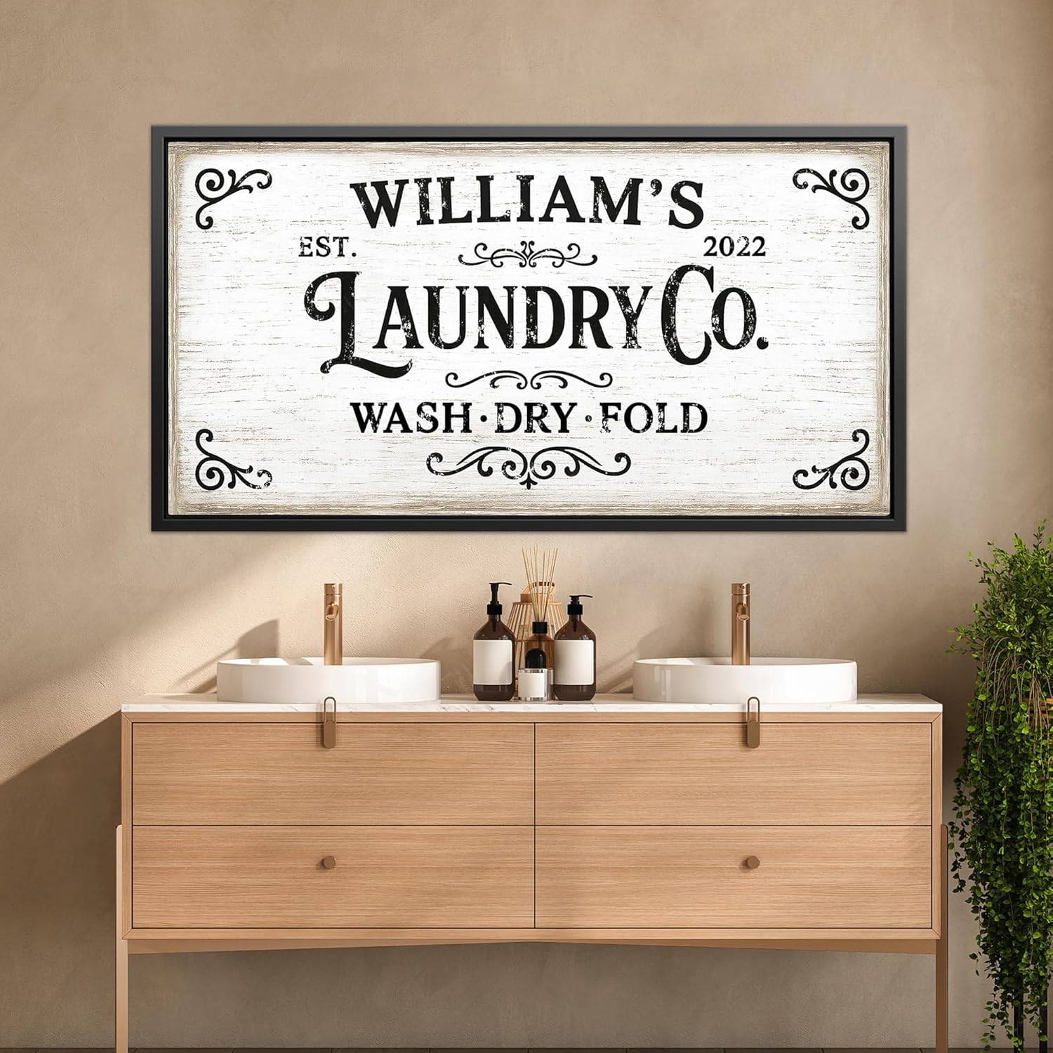 Awesometik Personalized LAUNDRY Wash and Dry sign - Personalized Wall Decor for Wash Rooms, Laundry Signs Wall Decor, Rustic and Stylish Laundry Room Sign (Rustic)