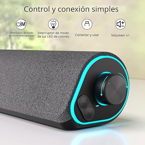 Miniatura 3 de SOULION R50 Altavoces de computadora Bluetooth, barra de sonido de PC de 3.5mm para monitor de escritorio, barra de sonido con alimentación USB con