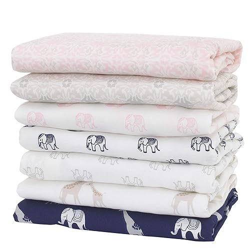 Miniatura 2 de NoJo Serendipity - Sábana bajera ajustable para cuna, 100% algodón, diseño de elefante gris, color blanco y gris