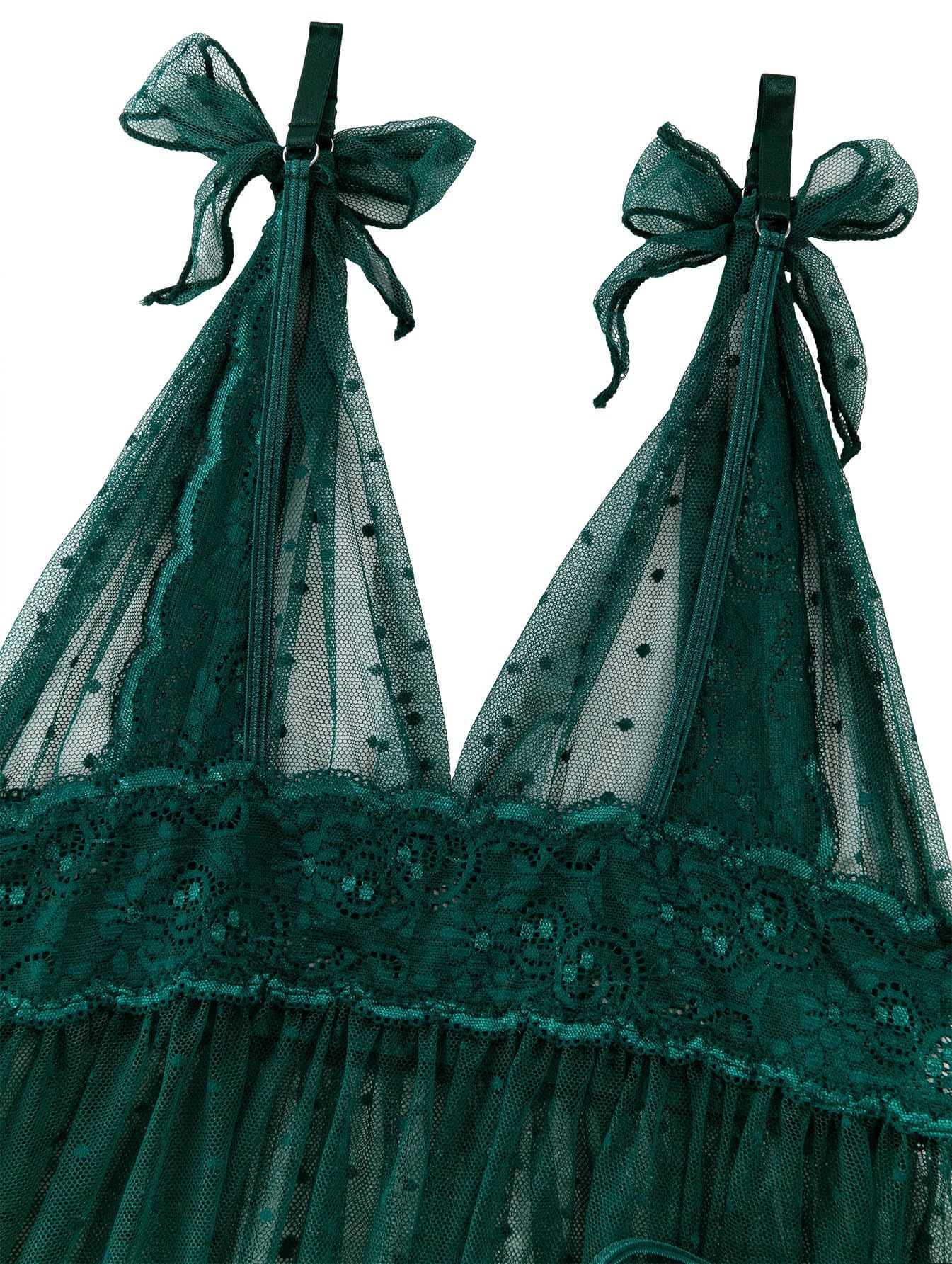 Lilosy Sexy Polka Dots Mesh Sheer Lace Babydoll Chemise Lingerie Set Floral Sleep Wear: X-Large Army Green