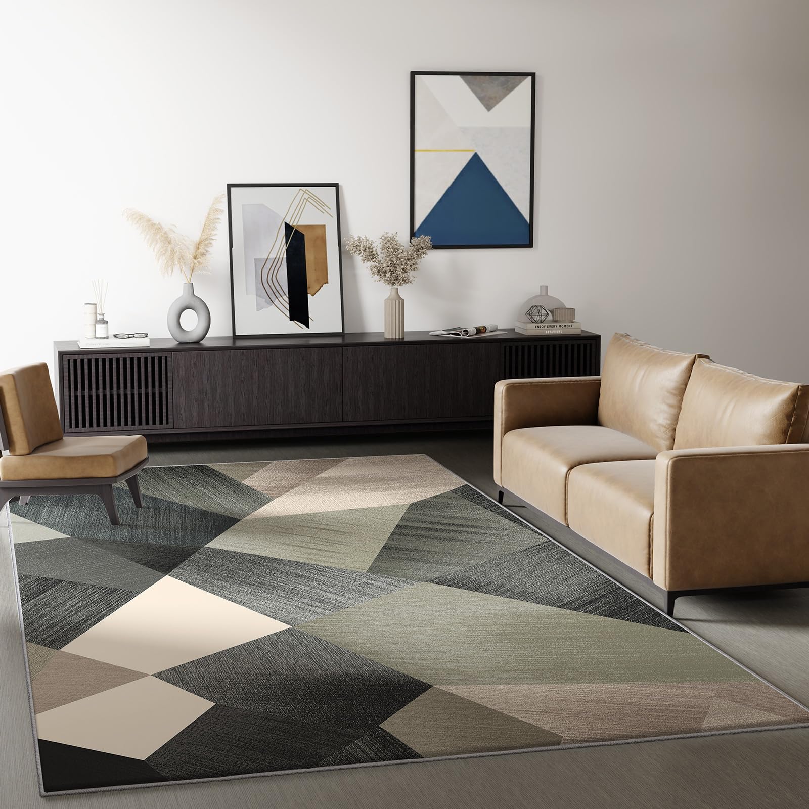 HOMFINE Alfombra Salon Moderna Verde 200x300 cm (Esponja 10 mm) - Lavable en Lavadora Antideslizante Pelo Corto Suave para Dormitorio Salón Comedor Cocina
