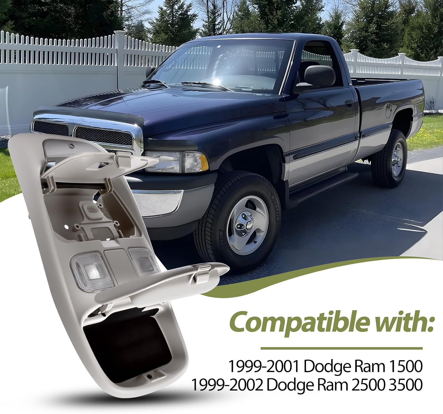 Overhead Console with Sunroof Control Switch LED Reading Lamp Compatible with 1999-2001 Dodge Ram 1500, 1999-2002 Dodge Ram 2500 3500 Replaces SN96TL2AA 55350657