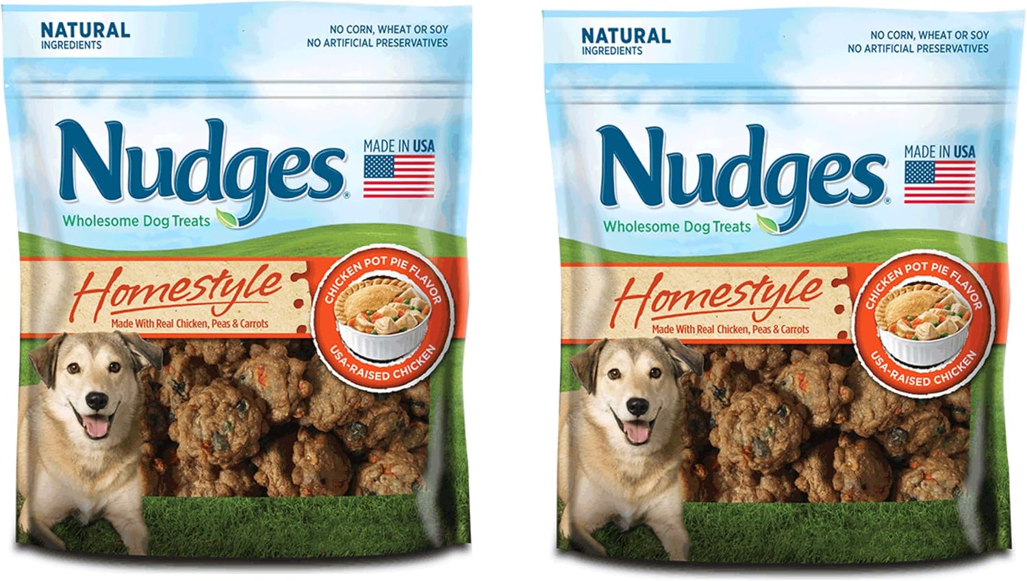 Nudges Homestyle Natural Dog Treats made with Real Chicken, Carrots and Peas 10 ounce (2 pack)