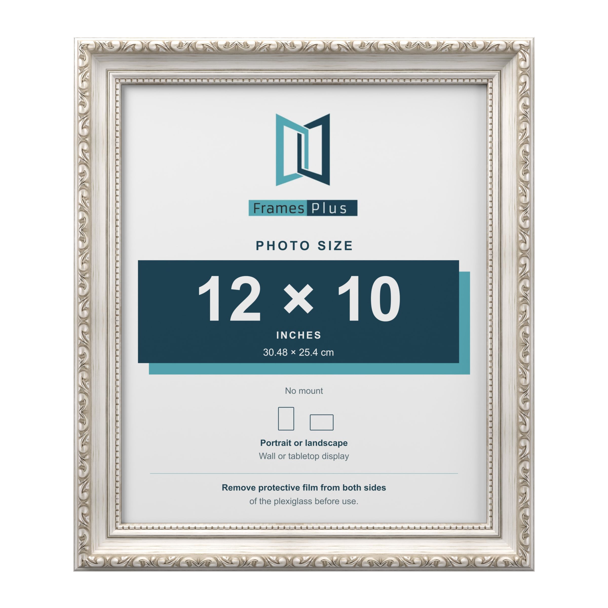 FramesPlus ORNATE Shabby Chic 12x10 Picture Frame, Silver