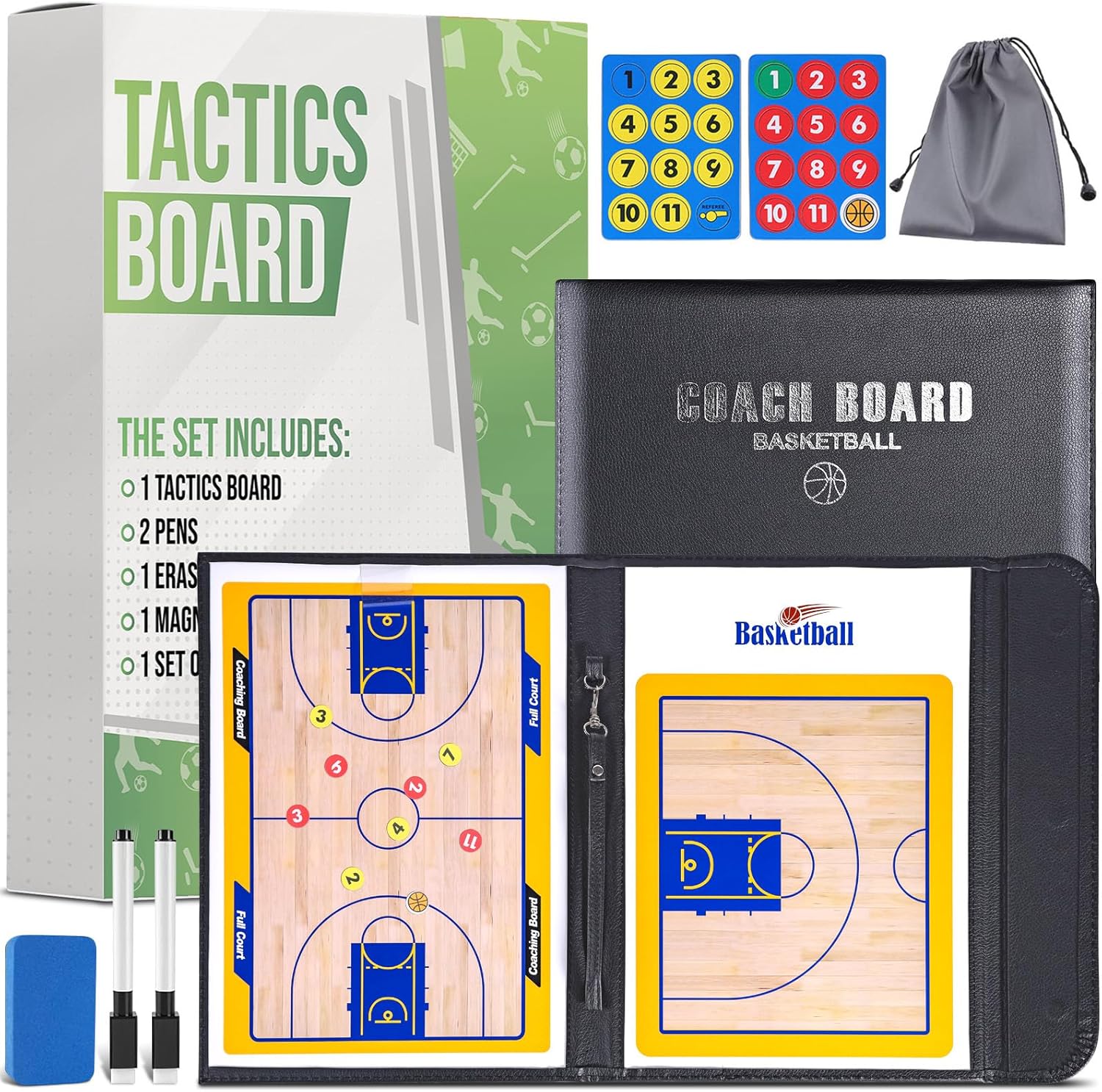 ZPU Dry Erase Coaching Board, Magnetic Coaches Clipboards, Portable Foldable Tactics Board with Dry Erase Marker Pen and Magnets – Basketball, Football, Soccer, Hockey