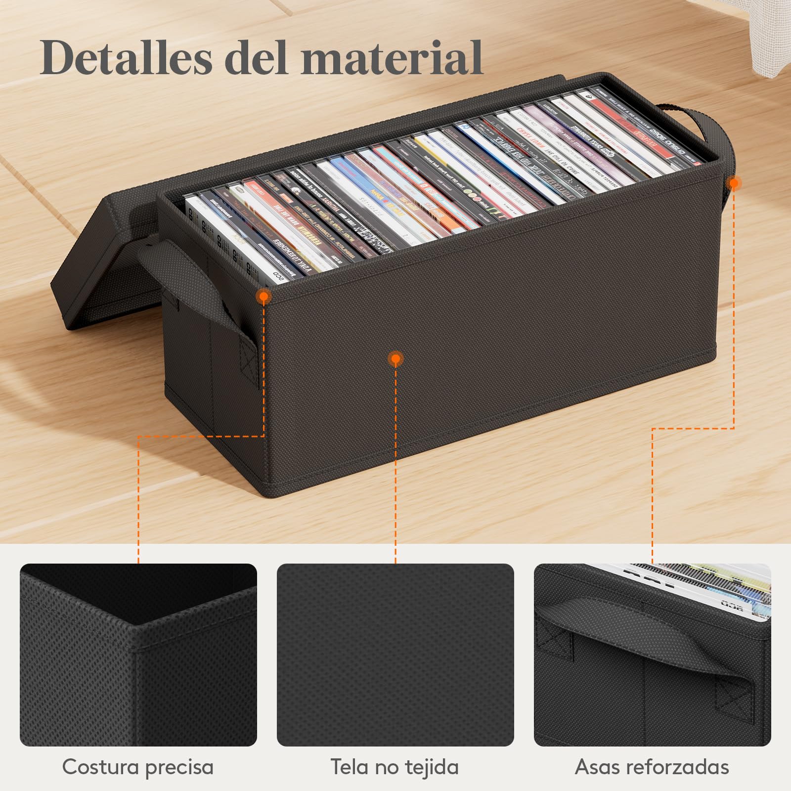Lifewit 4 Piezas Cajas de Almacenamiento para CD Apilable, Caja Plegable con Tapa, Contenedor para hasta 120 CD (30 Cada uno), para Casa y Coche, Negro