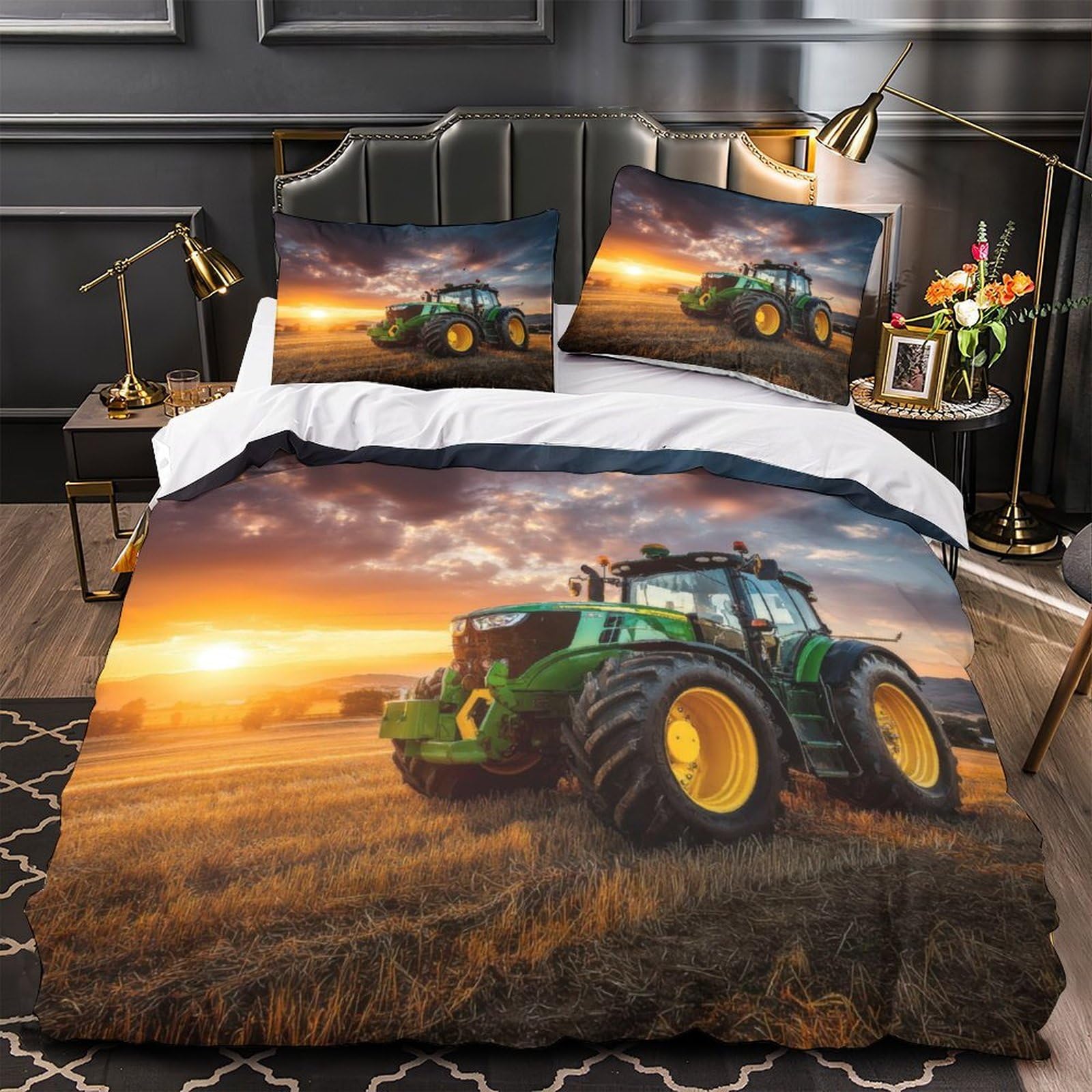 Housse de couette tracteur douce parure de lit 200x200 résistante pour couple