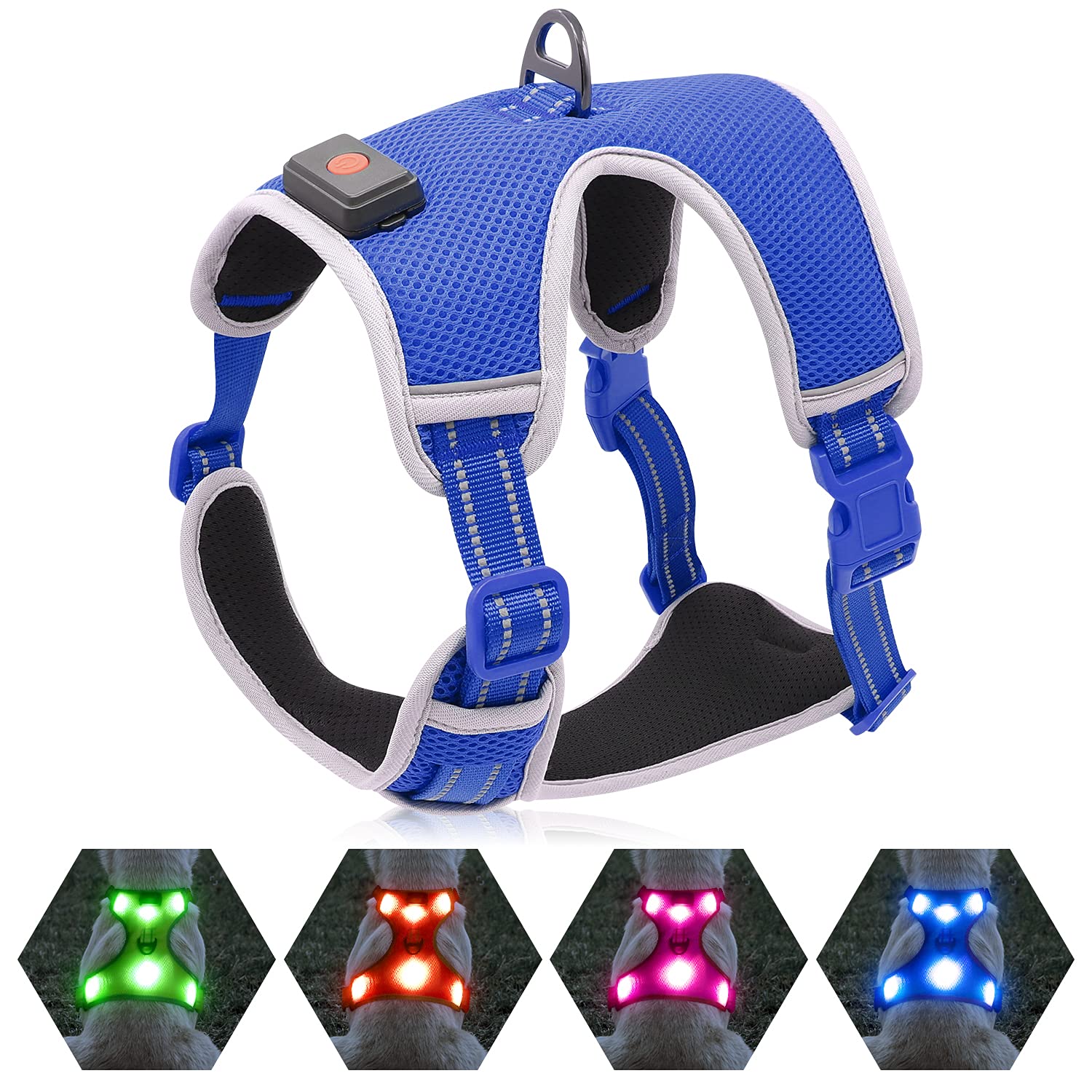 YFbrite Leuchtendes Hundegeschirr, über USB wiederaufladbar, LED-Haustiergeschirr, blinkend, Nachtsichtbarkeit, verstellbar, reflektierend, leuchtet im Dunkeln für Sicherheit, leuchtet im Dunkeln