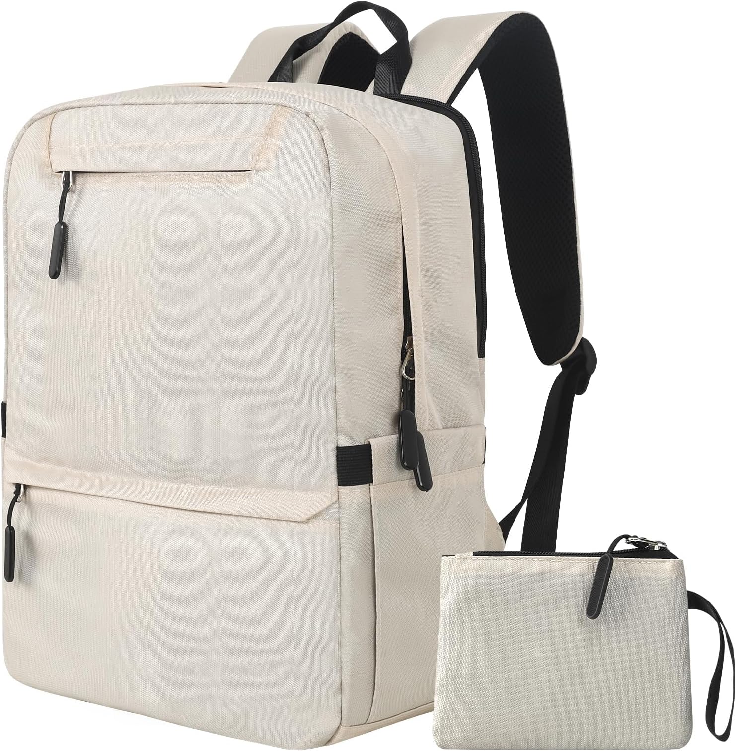Mefawi Laptop Backpack, Computer Bag with 2 Compartments, Ergonomic Shoulder Straps, 15.6 Inch Laptop Sleeve, Haul Handle, Book Backpacks, Bookbag for Women, School Backpacks for Teens (Cream)