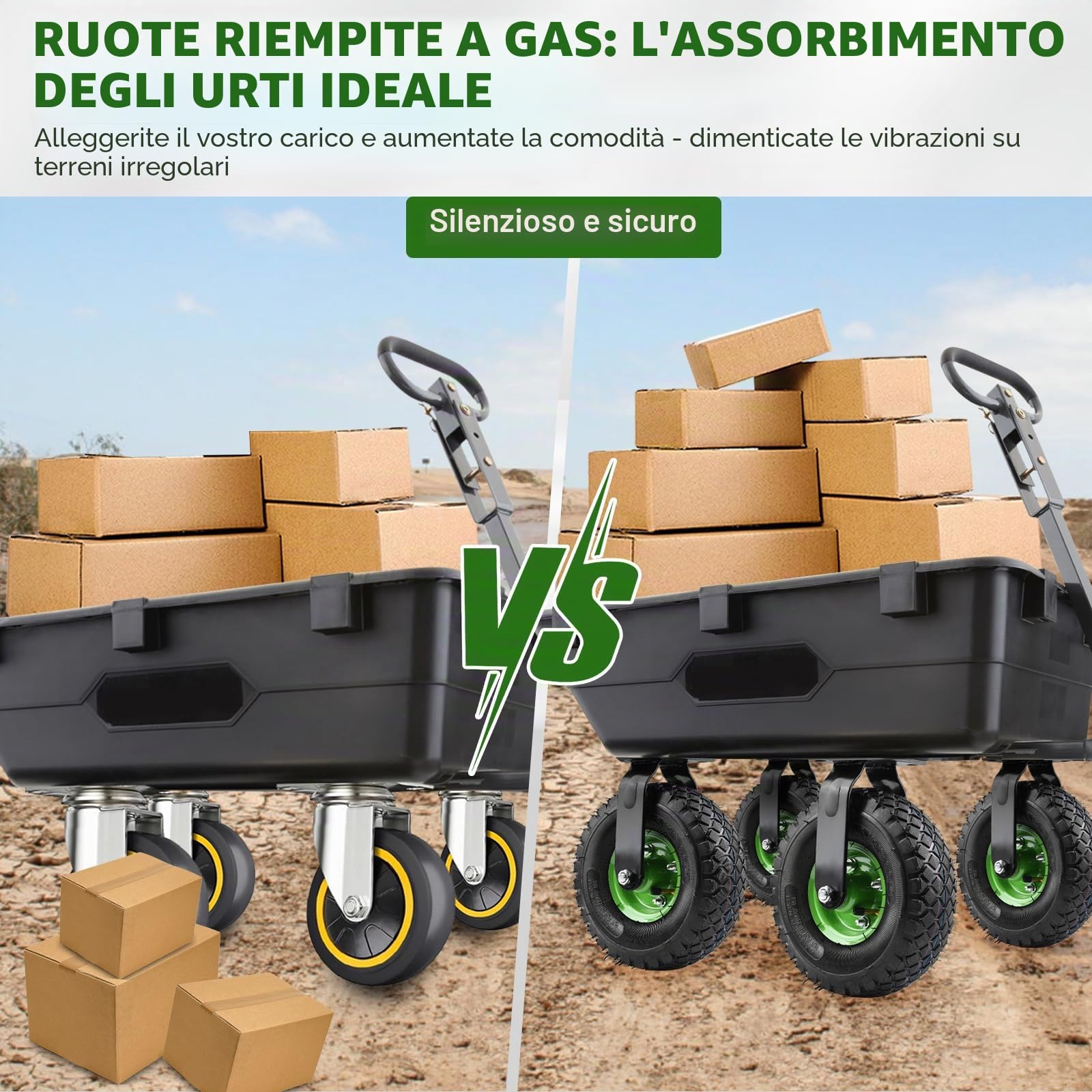 Set di 4 ruote girevoli a 360° con freno, Ø 250 x 90 mm, ruota pneumatica silenziosa su cerchione in acciaio Schwarz con assorbimento degli urti, carrello e carrello di trasporto (2 ruote girevoli, 2