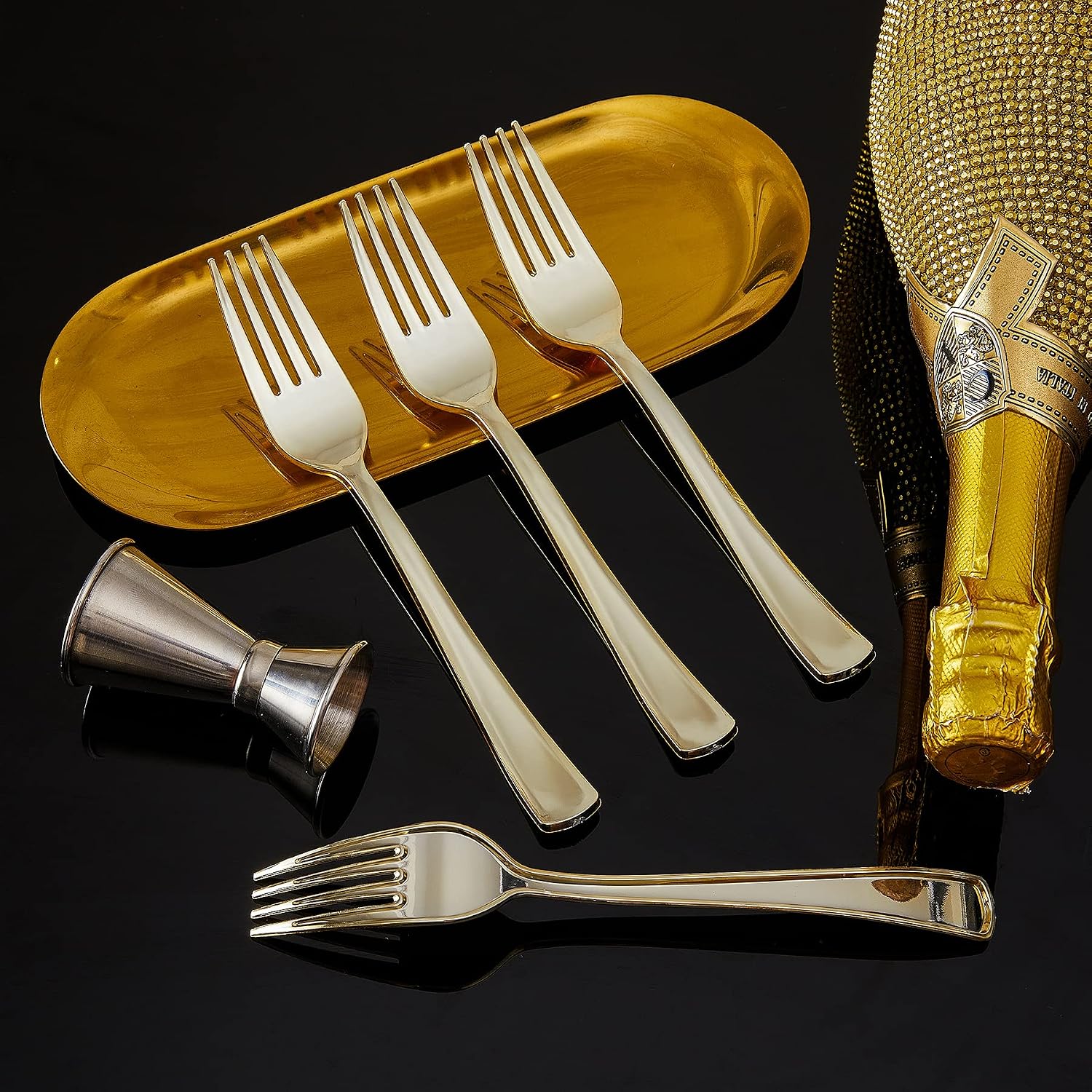 N9R 180Pcs Gold Plastic Forks, Solid, Durable and Heavy Duty Plastic Forks, Perfect Utensils for Parties, Weddings and other Formal Events