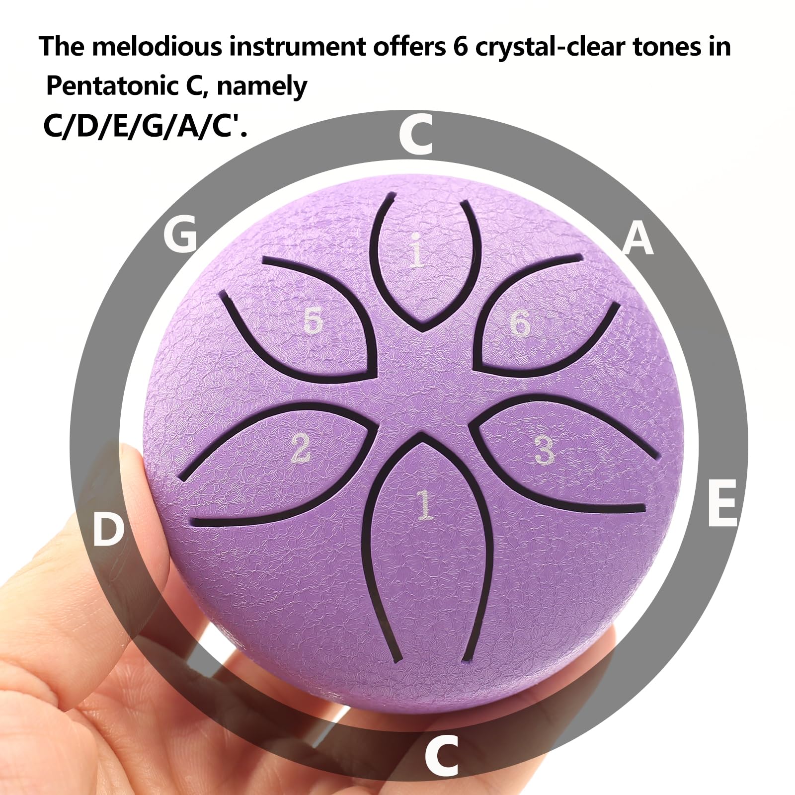 Tambour à langue en acier de 7,6 cm à 6 notes avec maillets de tambour à main, livre de musique, instruments sonores, tambour de pluie pour éducation musicale, divertissement (Violet)