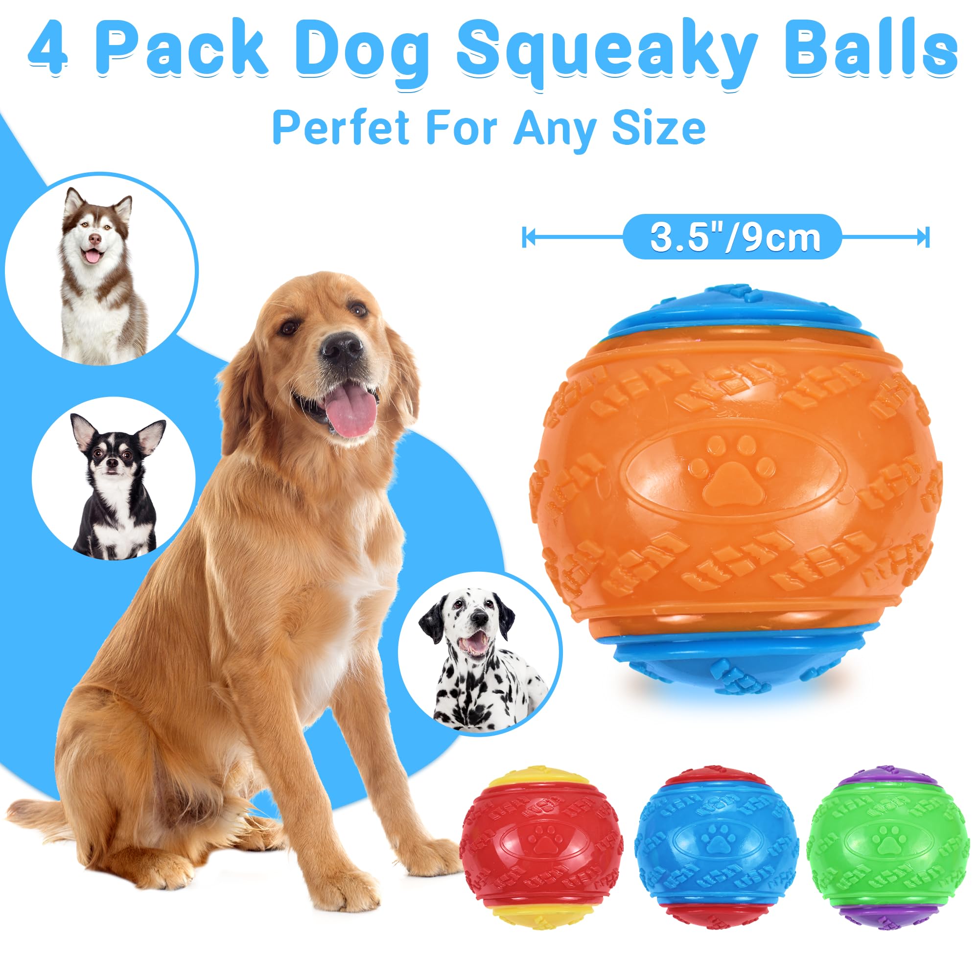 Pelotas chirriantes para perros de 3.5 pulgadas para entrenamiento, juguetes para perros para mantenerlos ocupados, pelotas de alto rebote para juegos interactivos, ideales para dentición de 2
