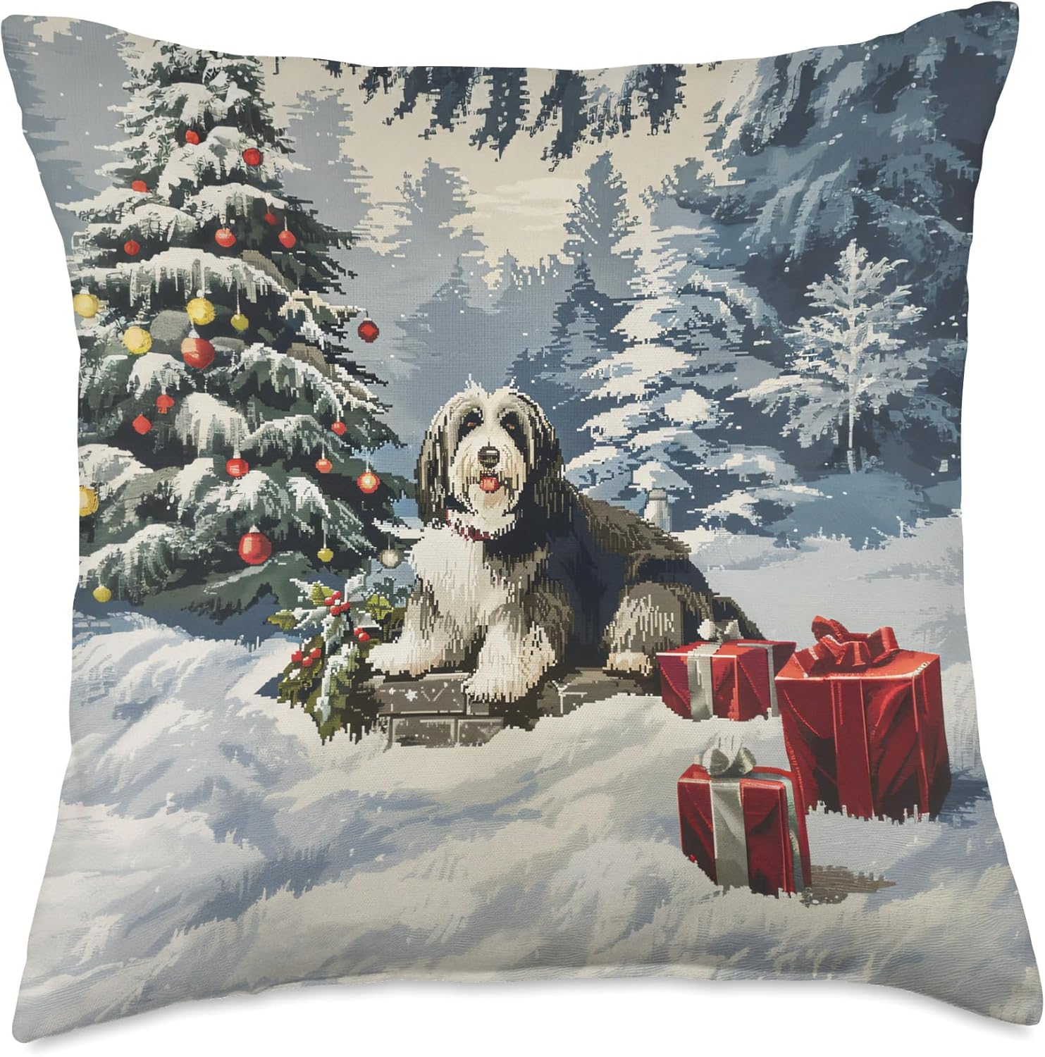 Funny Bearded Collie Dog Christmas Tree Merry Xmas Mom Dad