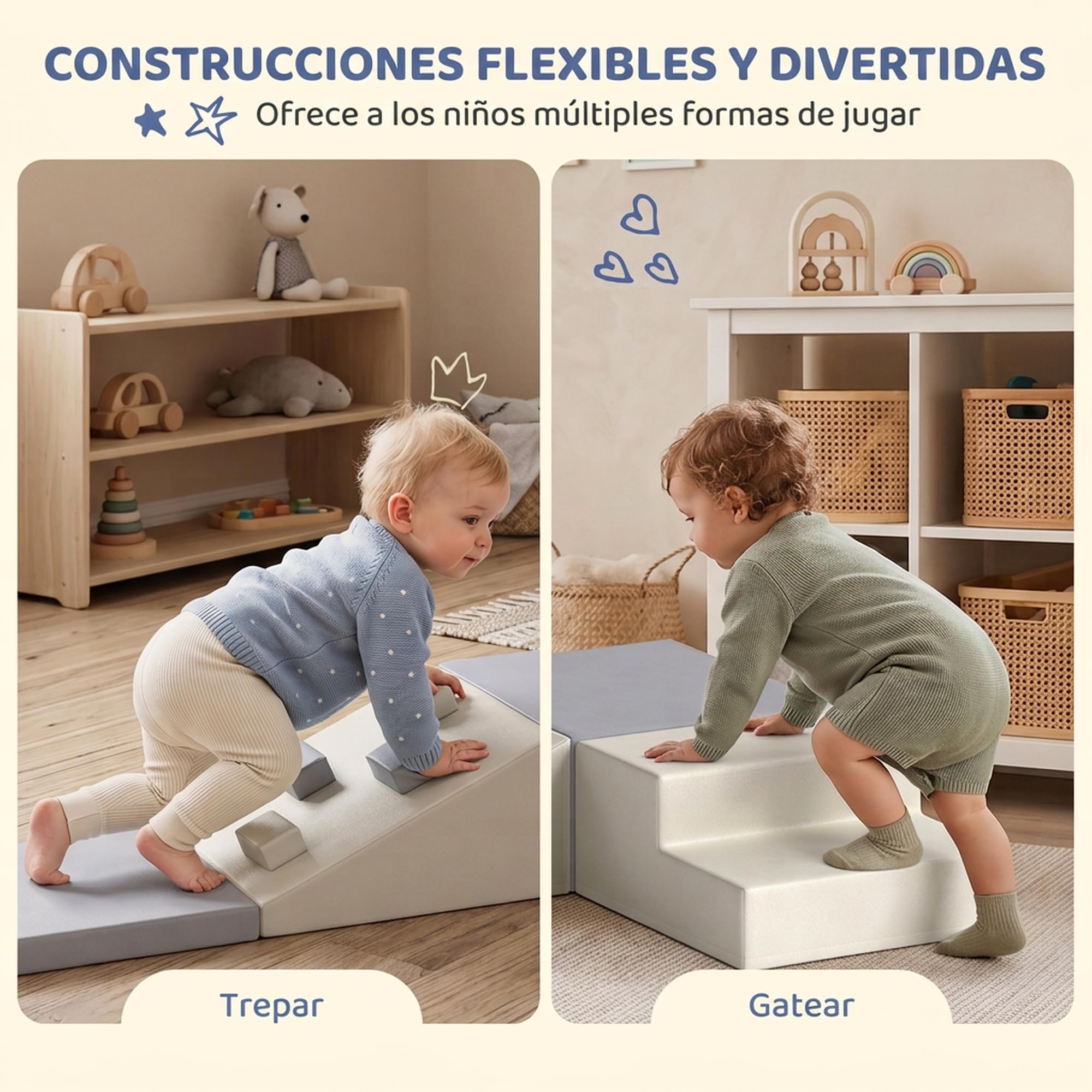 AIYAPLAY Set Soft Play da Interno, 4 Blocchi per Bambini, Grigio Chiaro
