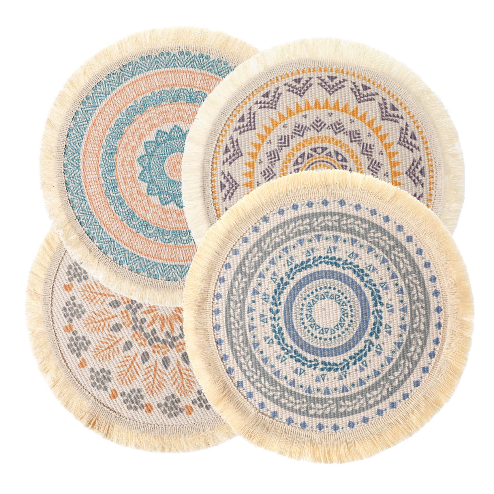 Sets de table ronds tissés COLLBATH 4 pièces avec pompons pour cuisine