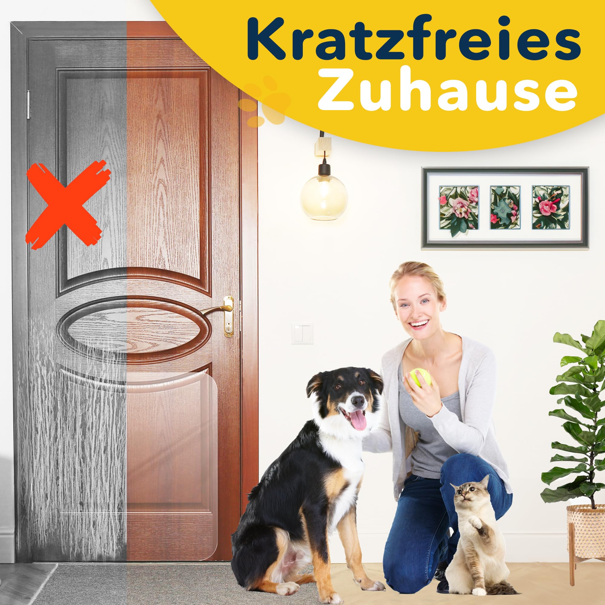 PROTECTO 2er Pack 90x60 cm Hunde und Katzen Kratzschutz Tür – Ultrastarker Hunde- und Katzen Kratzschutz - Einfache Anbringung - Kratzschutz Katze und Hund Transparent Möbel, Balkontüren, Fenster