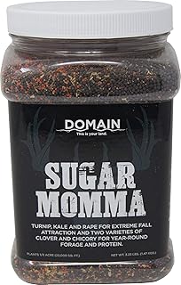 Domain Outdoor Sugar Momma Deer Food Plot Seed, 1/2 Acre, Premier Cold Season for Extreme Fall and Winter Attraction, Year Round Food - Turnip, Rape, Kale, Clovers, Chicory