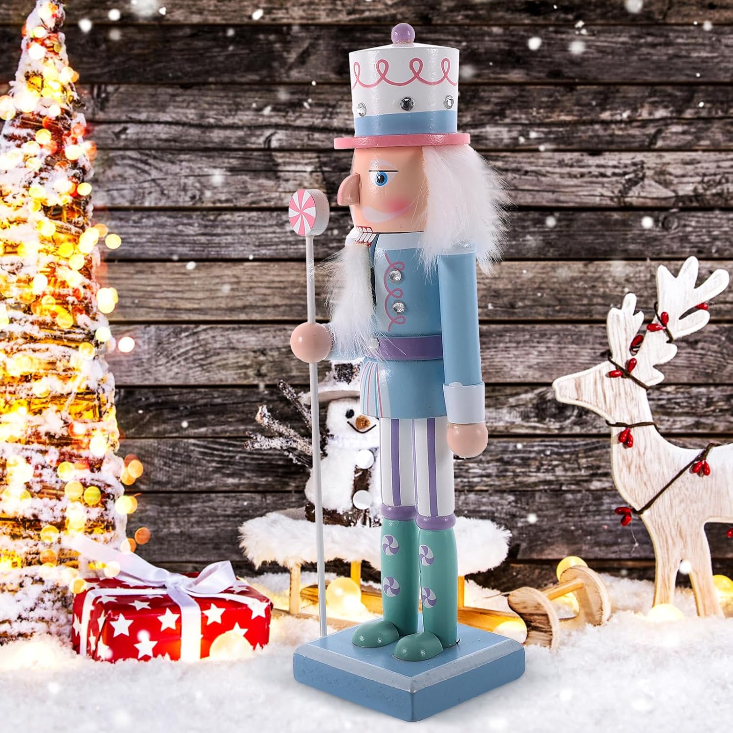 Cabilock Christmas Nutcracker Figure 9.8 Inch Blue Nutcracker Wooden Soldier Figure for Xmas Indoor Tabletop Desktop Shelves Ornaments