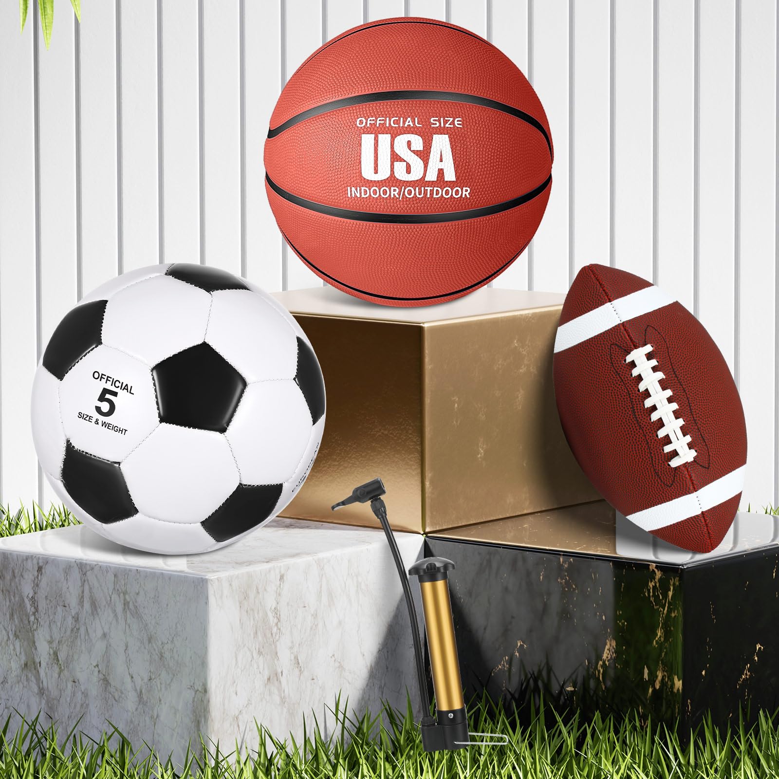 Juego deportivo de 3 pelotas deportivas que incluye tamaño oficial, fútbol, baloncesto, fútbol con bomba y bolsa de transporte para adolescentes y adultos, suministros de Navidad (marrón 4