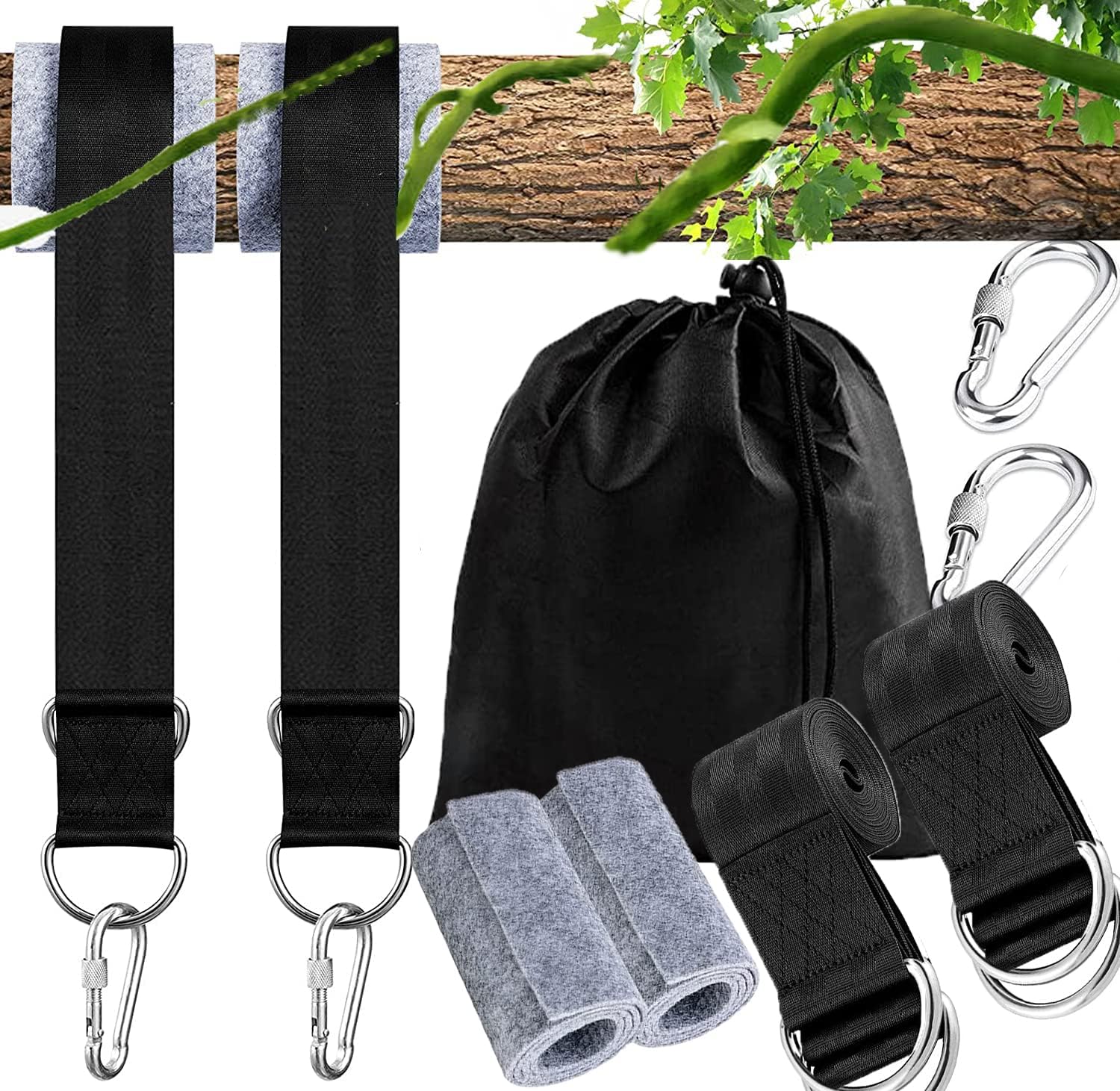 XPEX 2-tlg. Schaukel-Aufhängungsset – 50cm Nylon-Gurte Mit Karabinern & D-Ringen Für Hängematten & Schaukeln