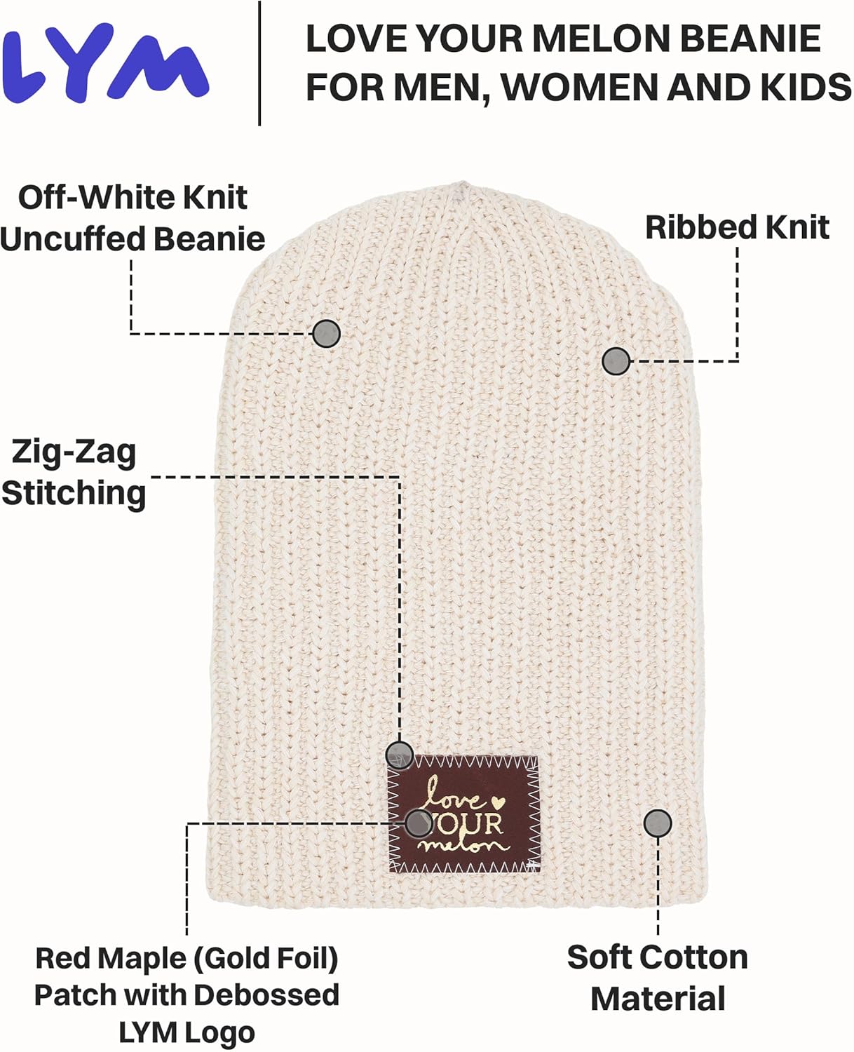 Love Your Melon Classics Uncuffed Beanie for Men, Women & Kids, Cotton Knit Hat, Breathable, Lightweight, Unisex Thick Cap