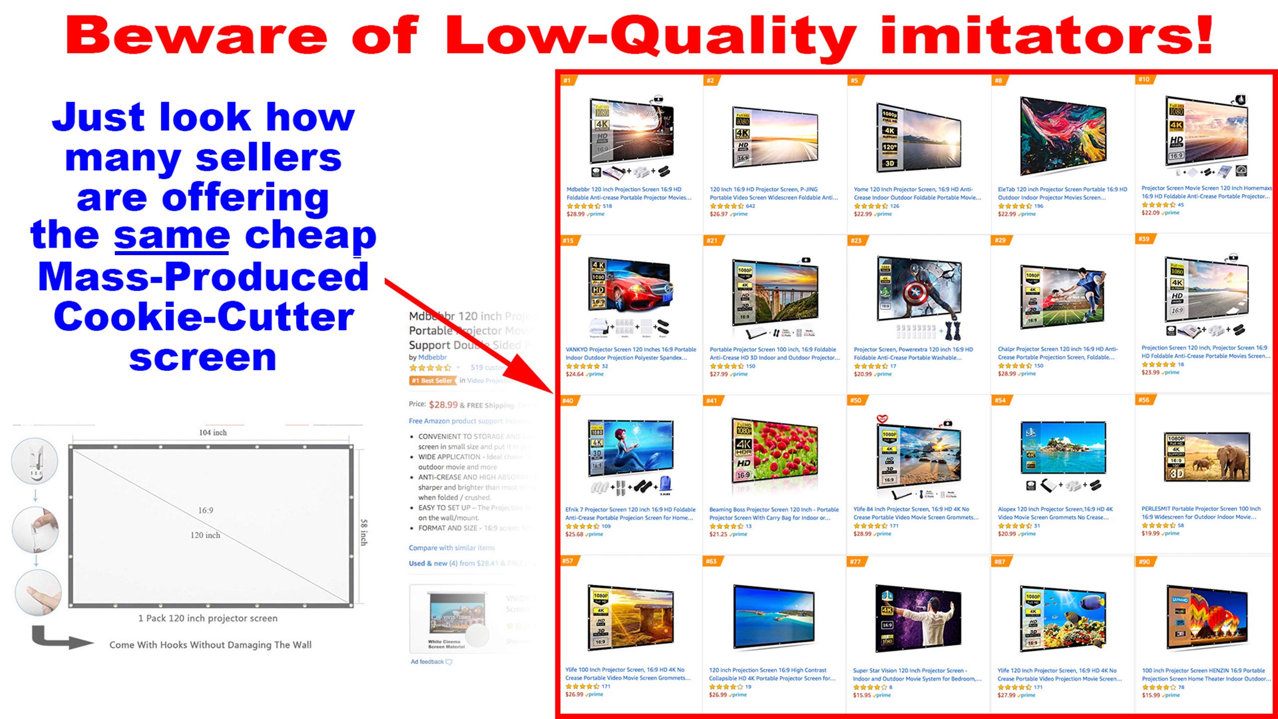 Buy 120” inch Portable Spandex Projector Screen. Complete Kit Includes