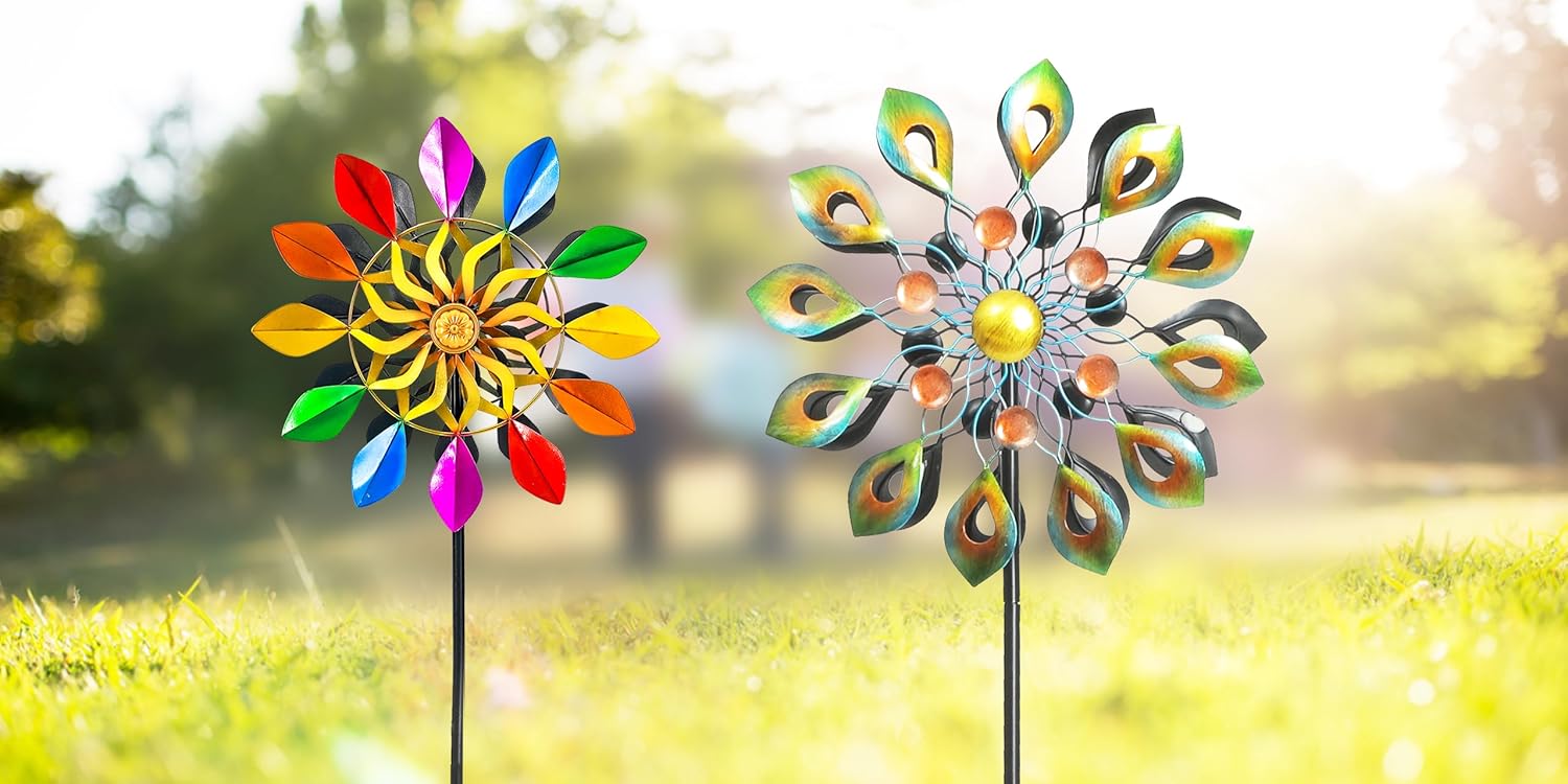 63 Inch Rainbow & 78 Inch Peacock Wind Sculpture