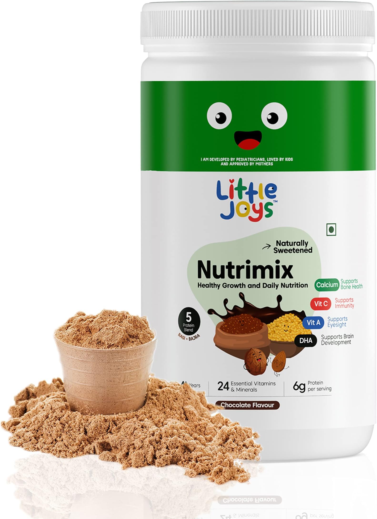 Little Joys NutriMix Powder - Chocolate I Complete Nutrition Drink for Kids (2+ Years)I No Refined Sugar I Calcium, DHA, Vit A, C I With Almonds, Dates, Walnuts, Chia & Flax I 100% Vegetarian I 400 gm
