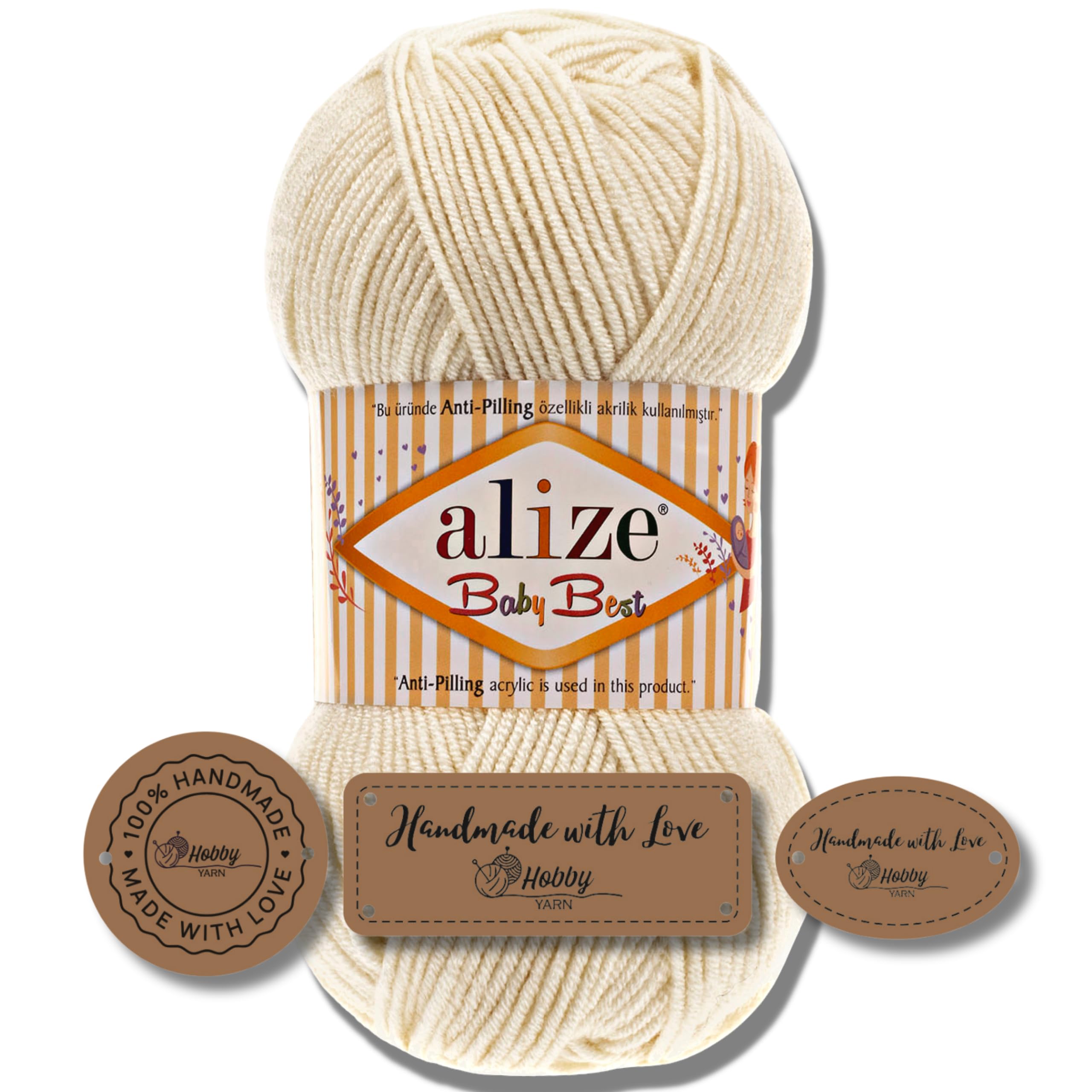 Hobby YARN 3x etiketlabel met Alize Lanagold wol Premium
