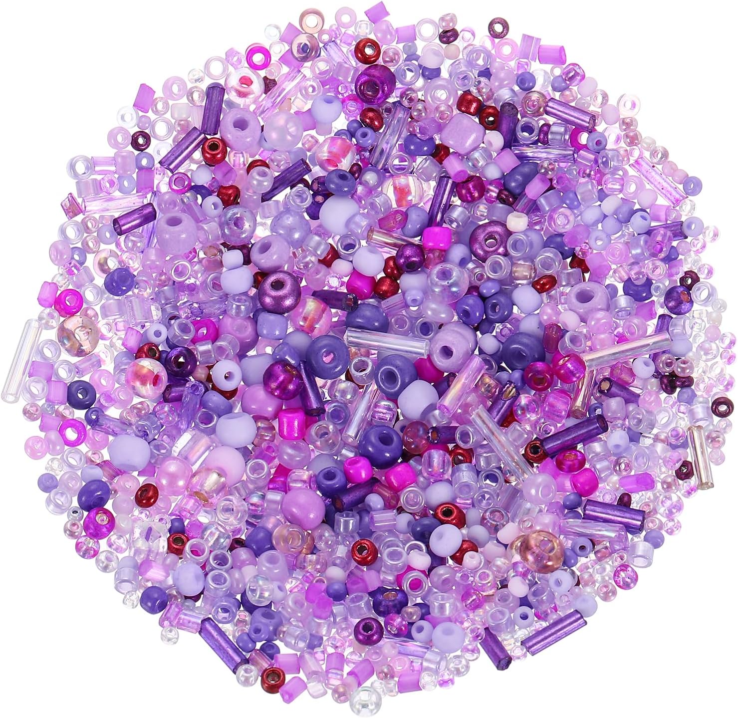 uxcell 1000 Pcs Mixed Glass Seed Beads, 1-4mm Mini Loose Glass Bugle Beads for DIY Earrings, Necklaces, Bracelets, Jewelry Making, Purple