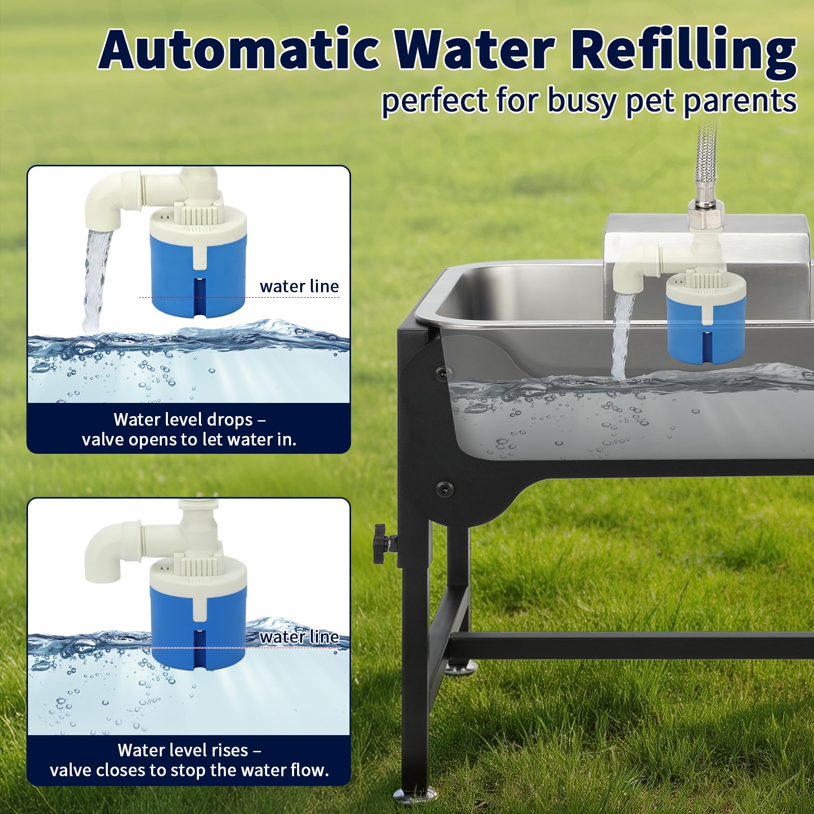 BWOGUE Dispensador automático de cuenco de agua para perros de 3 galones para razas grandes al aire libre, dispensador automático elevado de agua para perros exteriores, bebedero de acero inoxidable