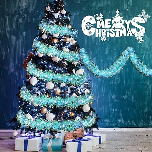 Miniatura 6 de Guirnalda de oropel de Navidad de 32.8 pies con luces LED, guirnalda colgante para árbol de Navidad, decoración para fiestas de Navidad, cumpleaños,